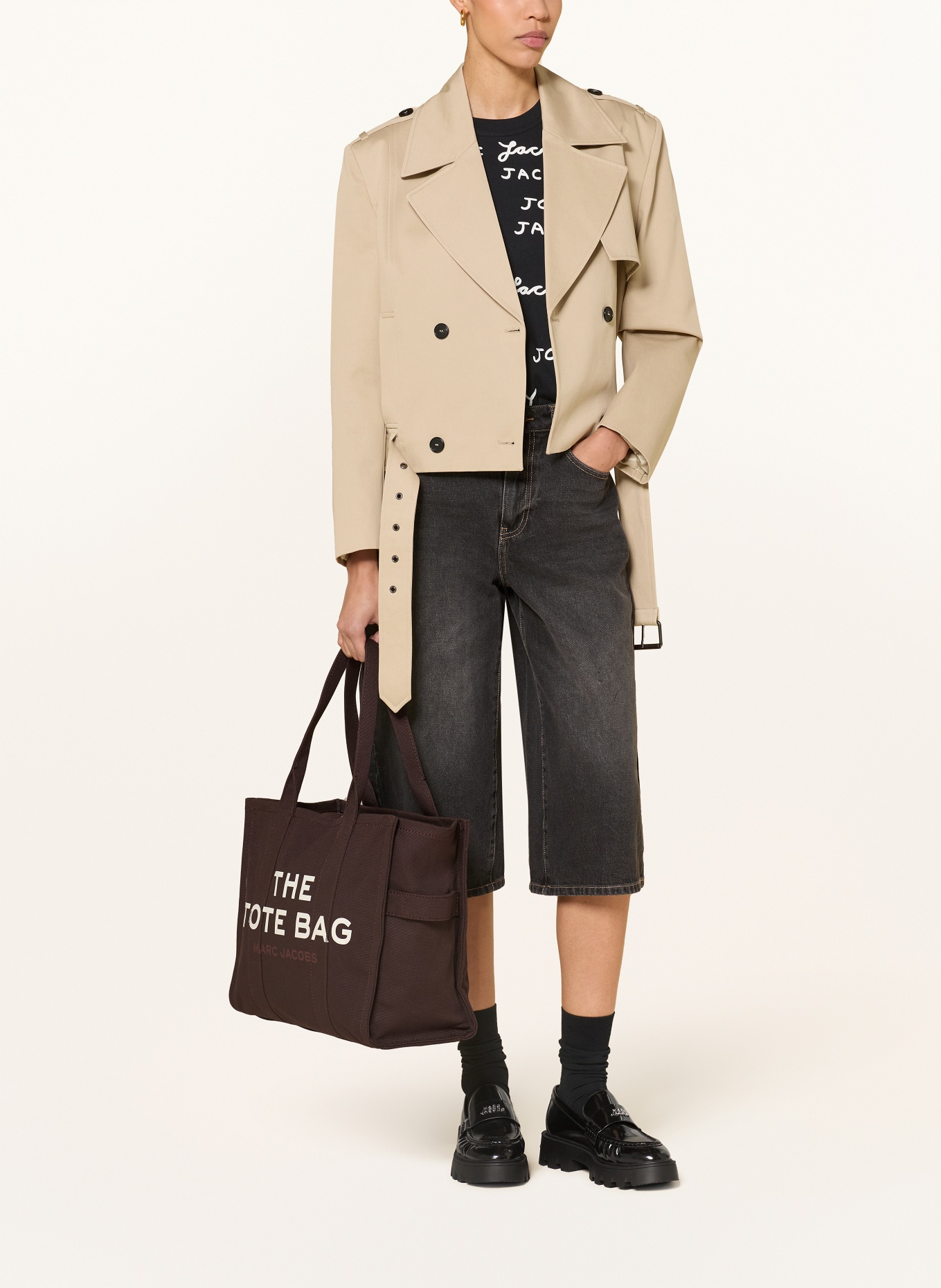 MARC JACOBS Shopper THE LARGE TOTE BAG: MARRON FONCÉ / WIT