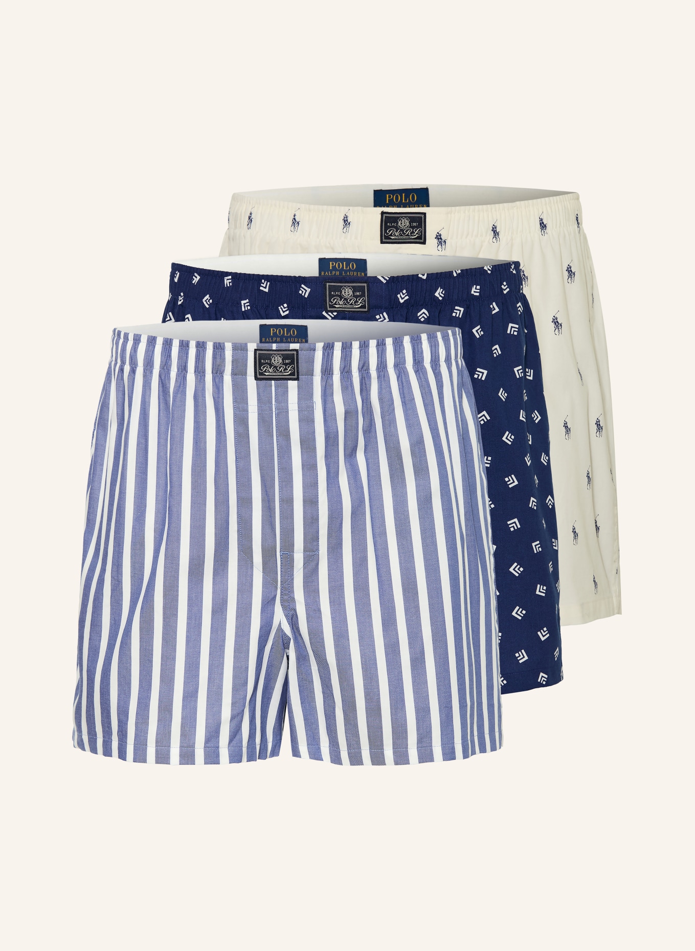 POLO RALPH LAUREN 3-pack woven boxer shorts: BLUE / LIGHT BLUE / WHITE