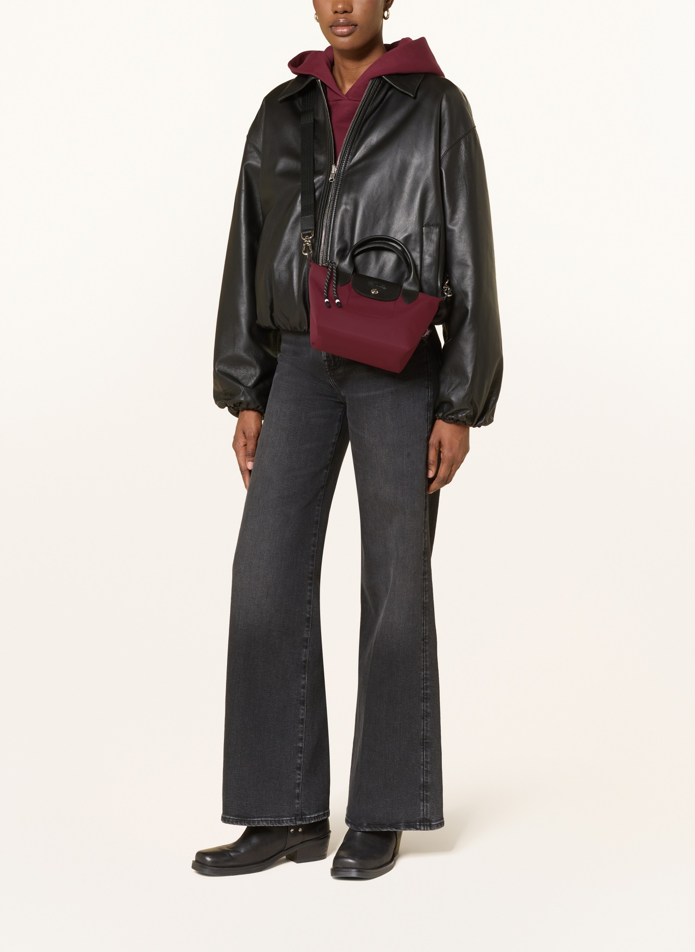 LONGCHAMP Umhängetasche LE PLIAGE ENERGY: DUNKELROT / SCHWARZ