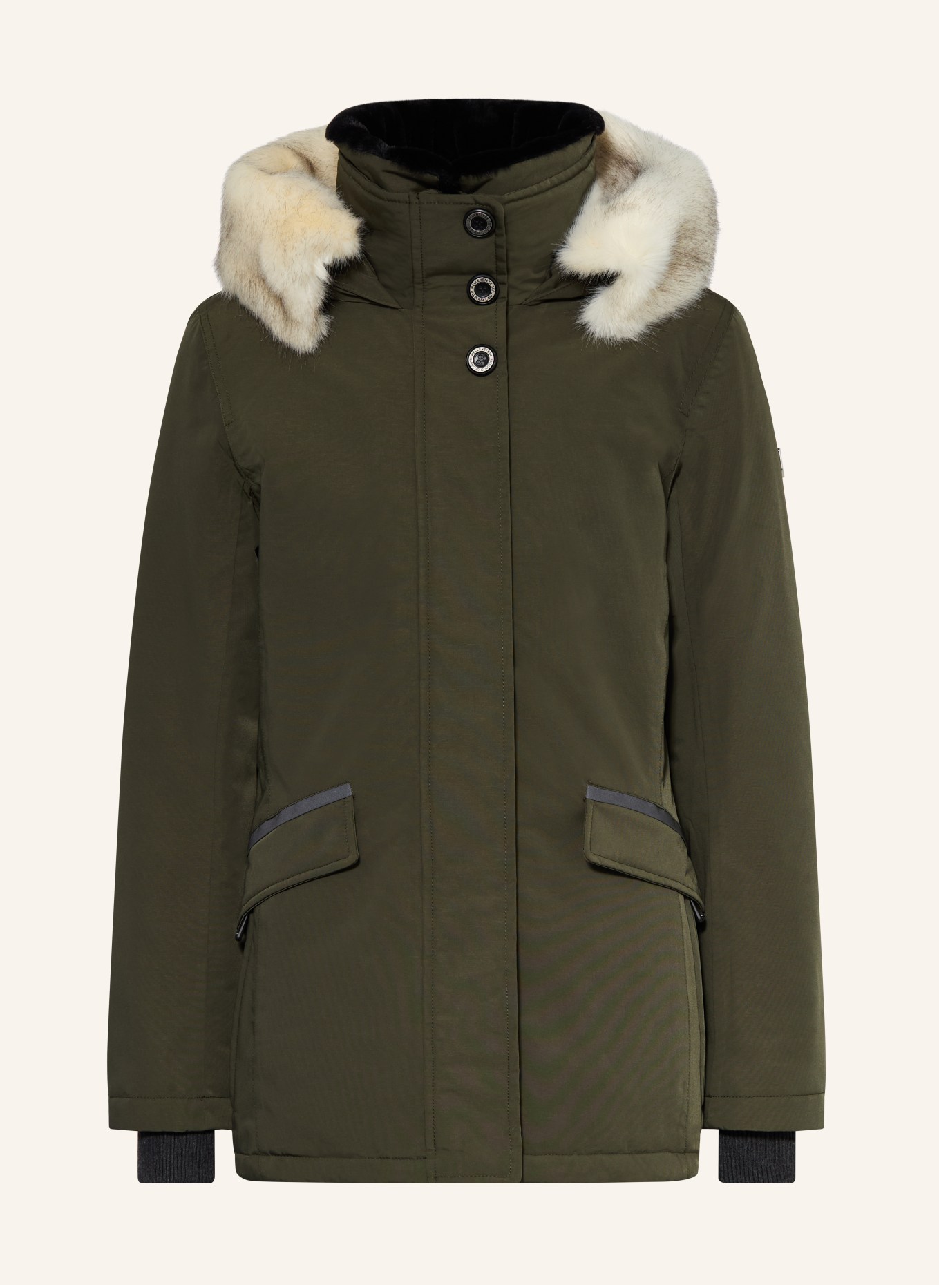 WELLENSTEYN Parka ENTERPRISE s umělou kožešinou a výplní DUPONT™ SORONA®: TMAVĚ ZELENÁ