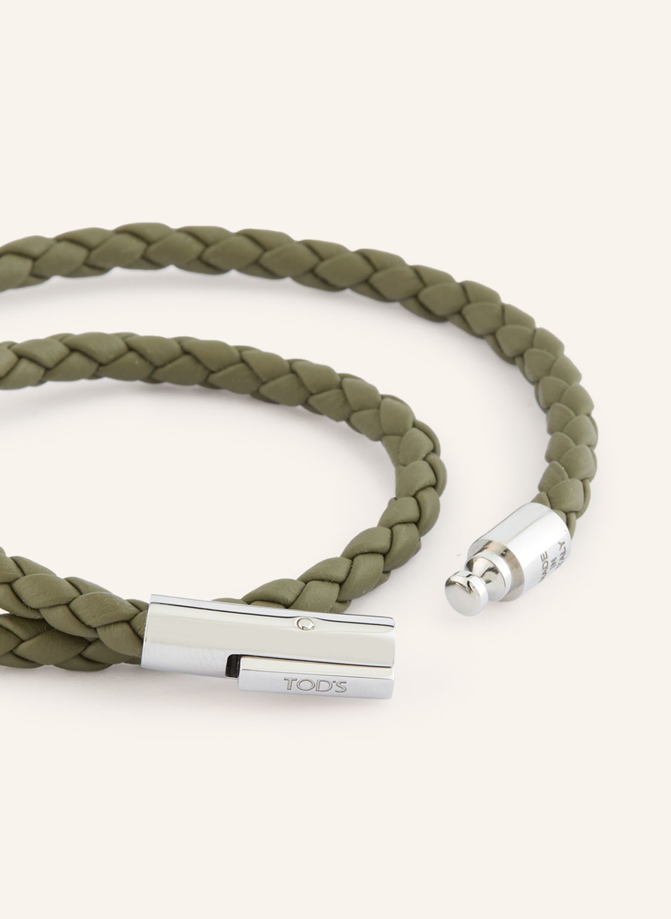 TOD'S Kožený náramek: KHAKI / STŘÍBRNÁ