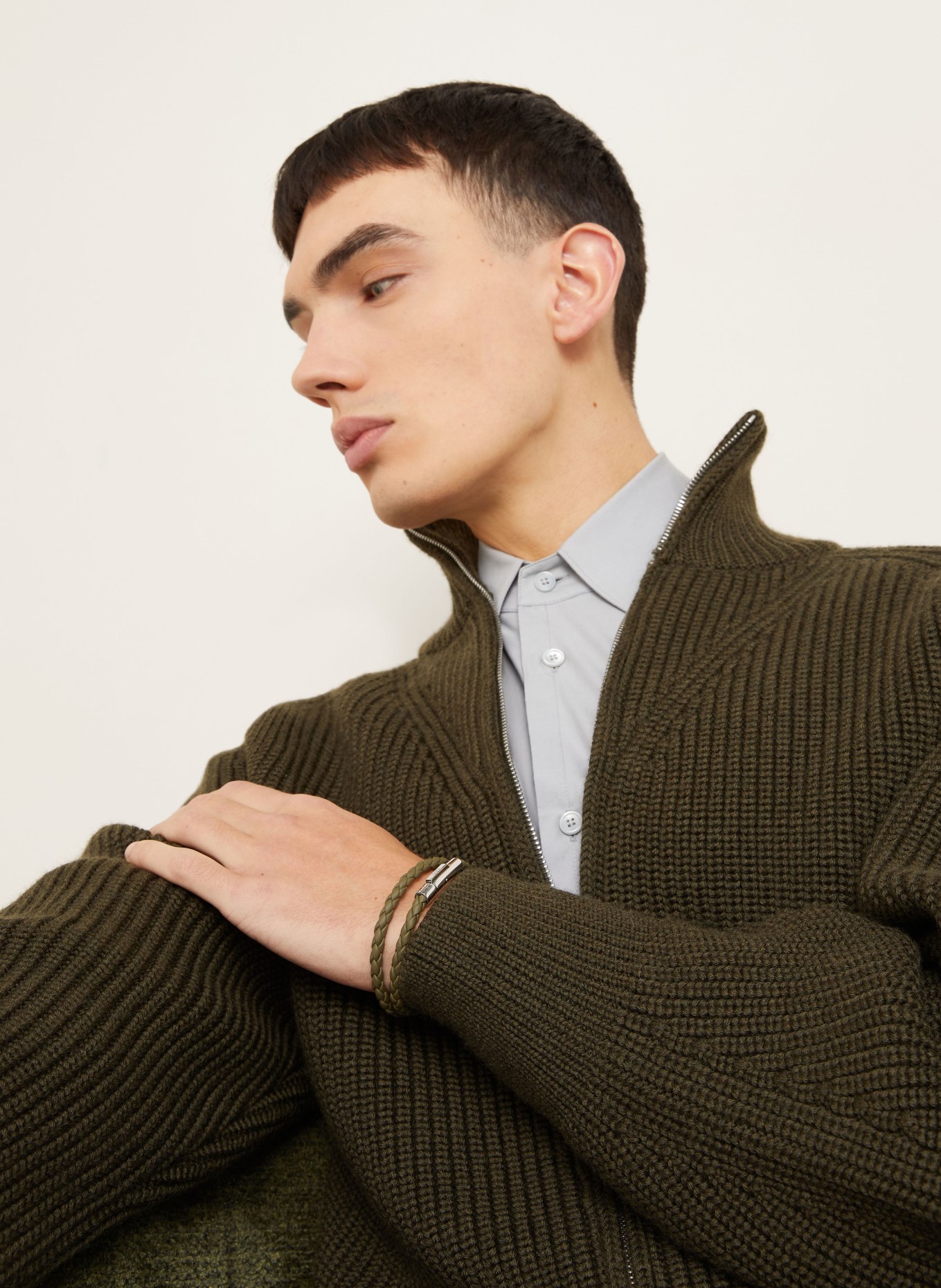 TOD'S leren armband: KAKI / ZILVER