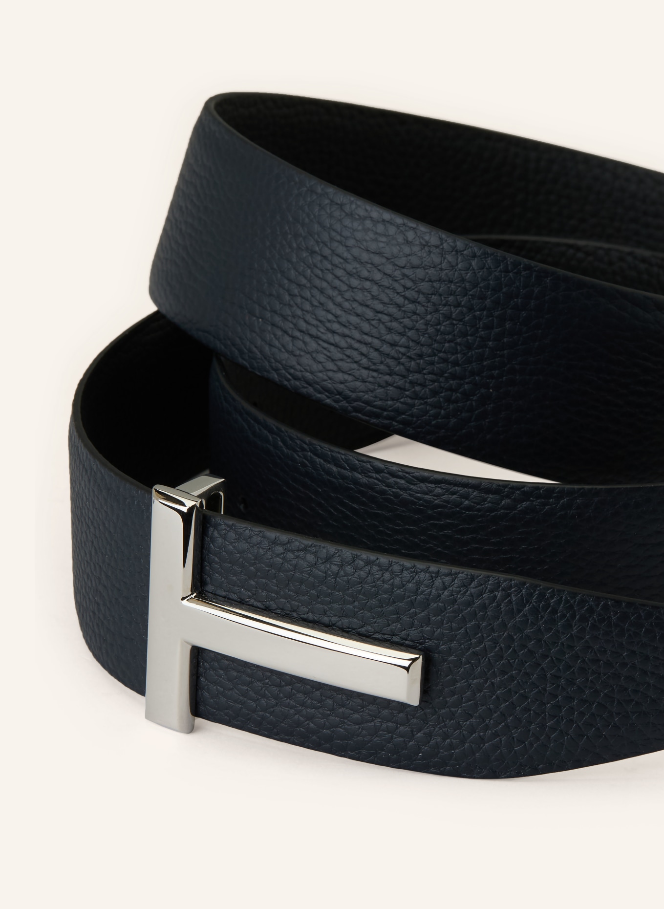 TOM FORD Ledergürtel: DUNKELBLAU / SILBER / SCHWARZ