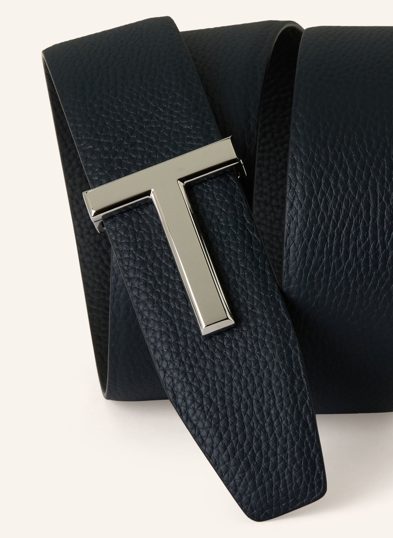 TOM FORD Ledergürtel: DUNKELBLAU / SILBER / SCHWARZ