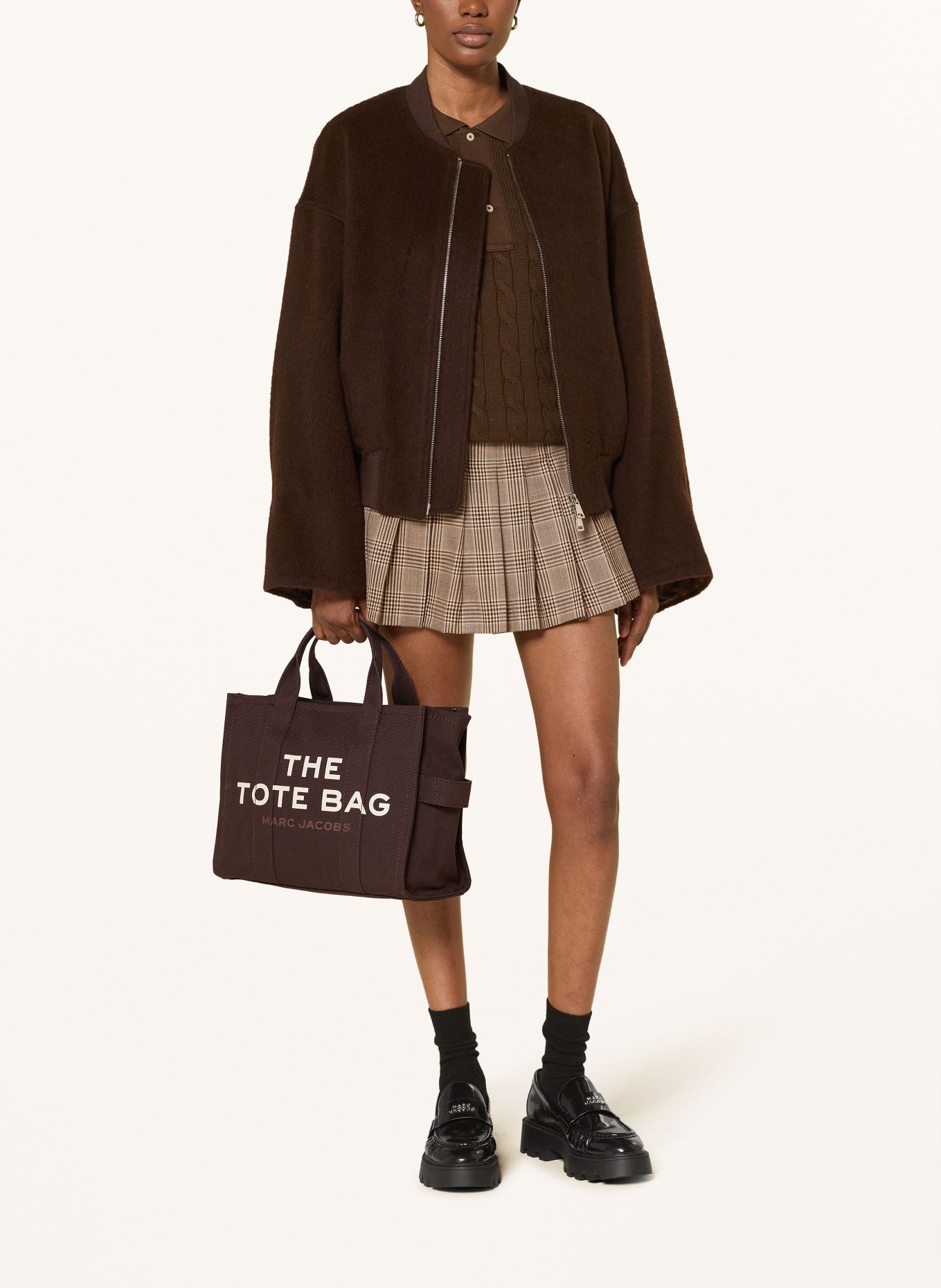 MARC JACOBS Handtas THE MEDIUM TOTE BAG: MARRON FONCÉ / ZILVER / WIT