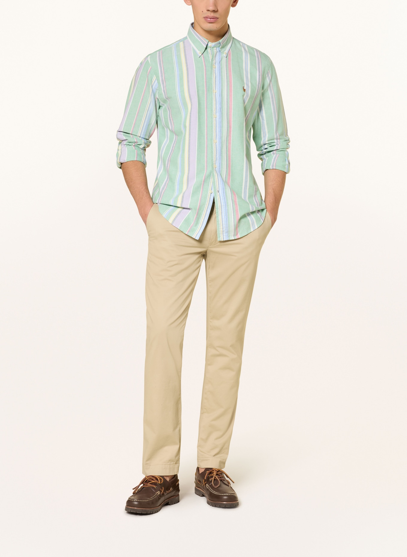 POLO RALPH LAUREN Oxfordhemd Custom Fit: HELLGRÜN / HELLROT / WEISS