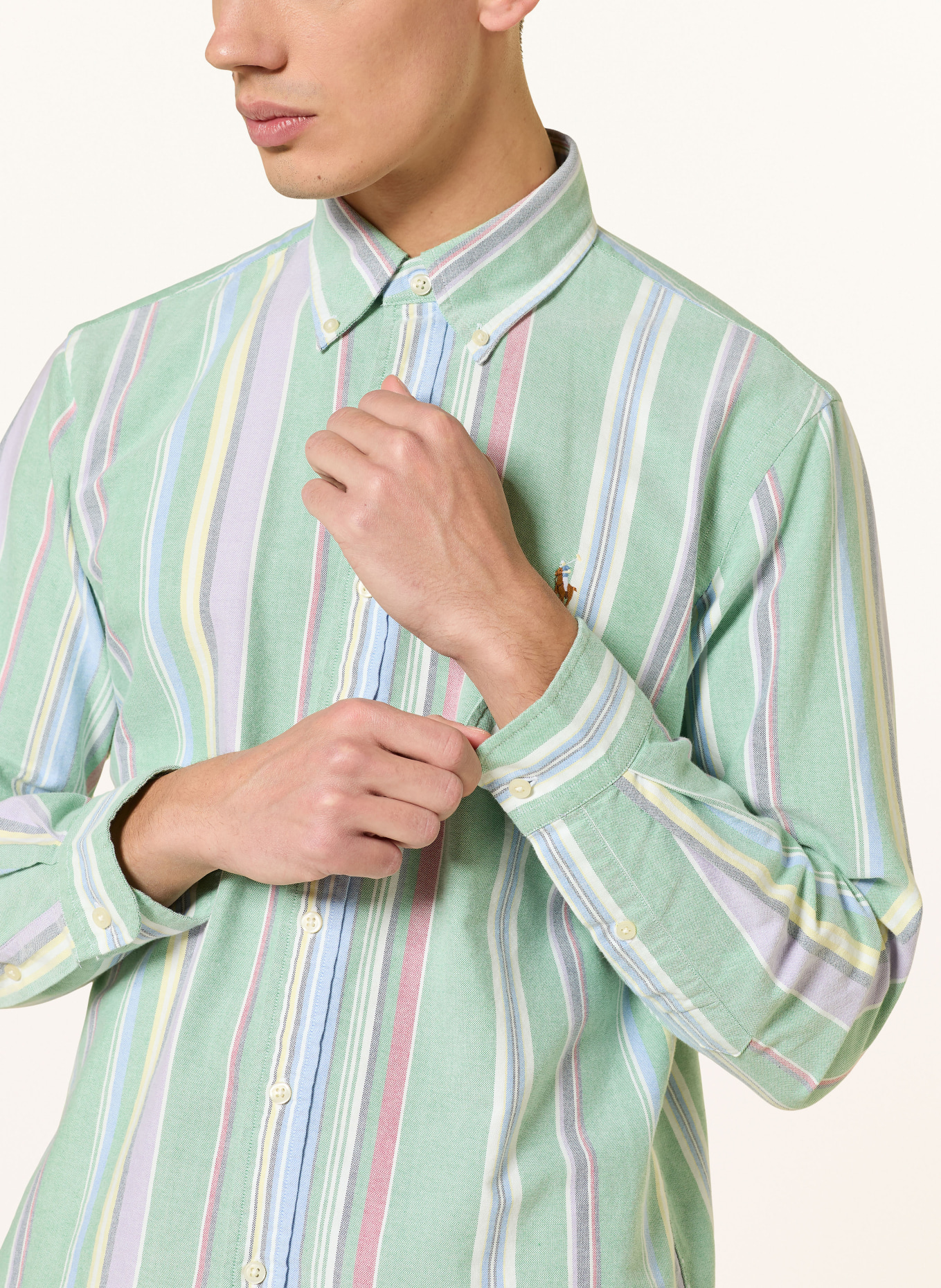 POLO RALPH LAUREN Oxfordhemd Custom Fit: HELLGRÜN / HELLROT / WEISS