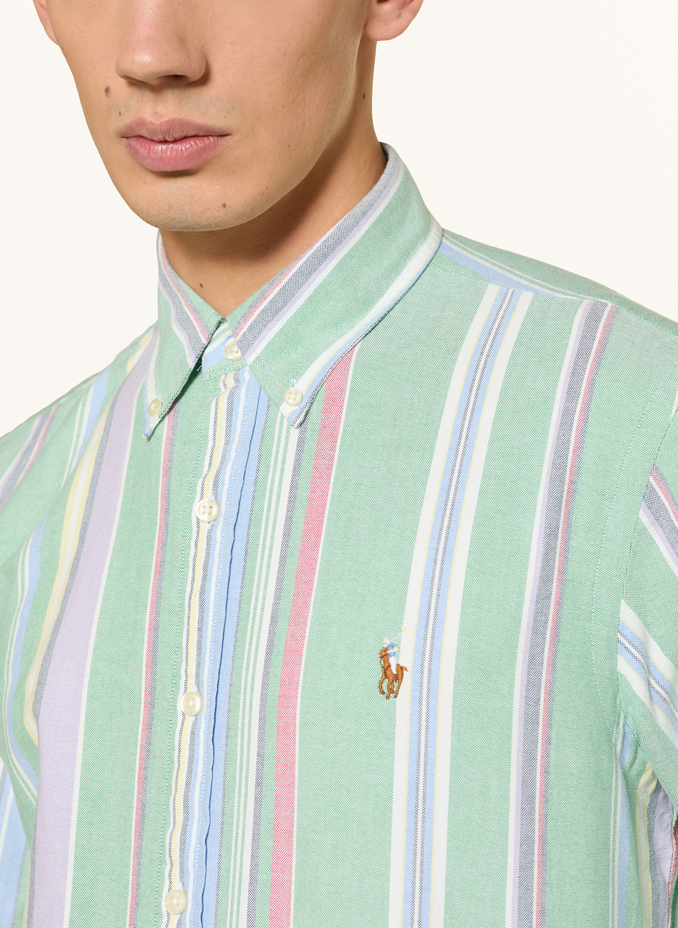 POLO RALPH LAUREN Oxfordhemd Custom Fit: HELLGRÜN / HELLROT / WEISS