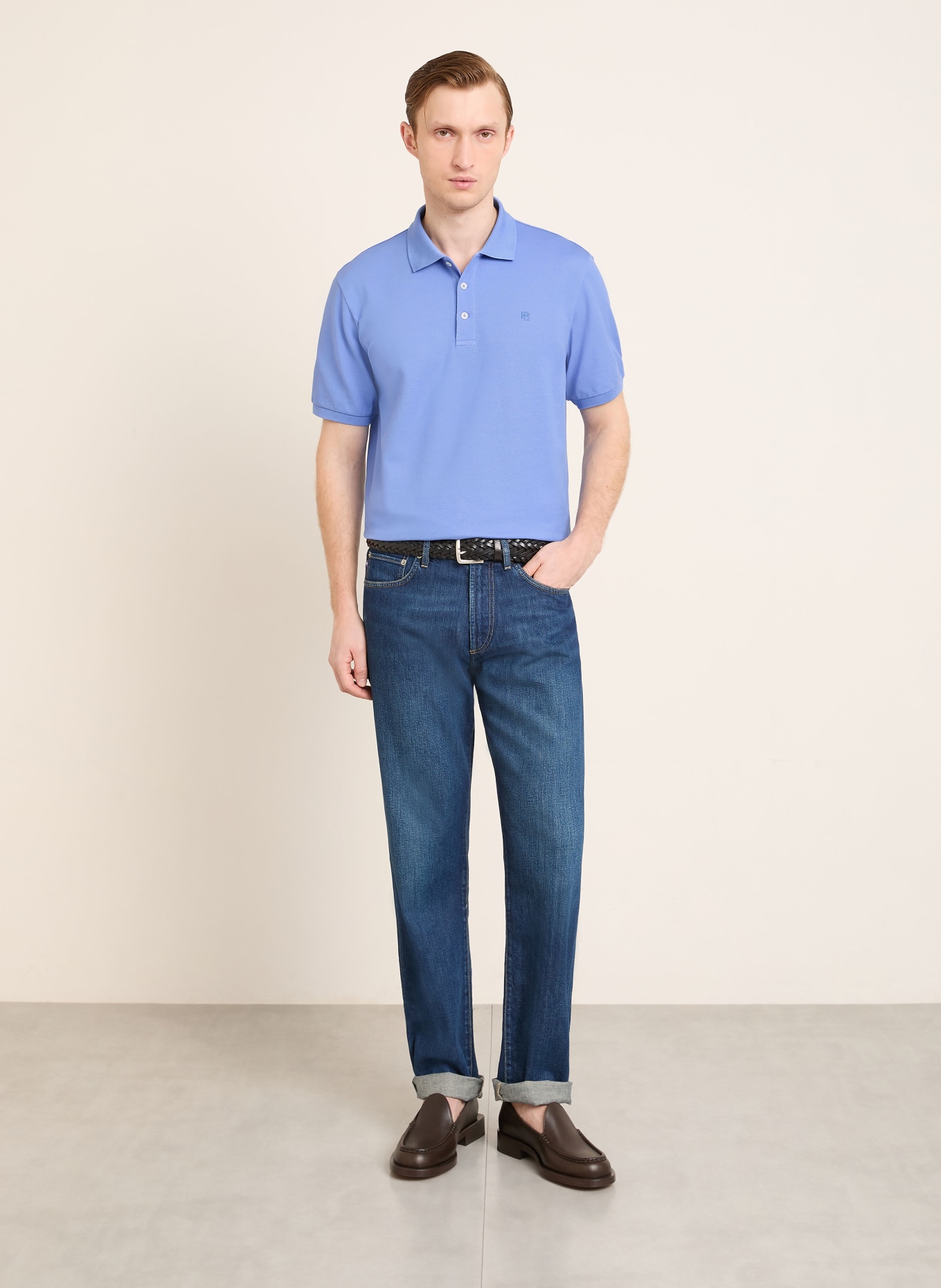 RALPH LAUREN PURPLE LABEL Piqué polo shirt: LIGHT BLUE