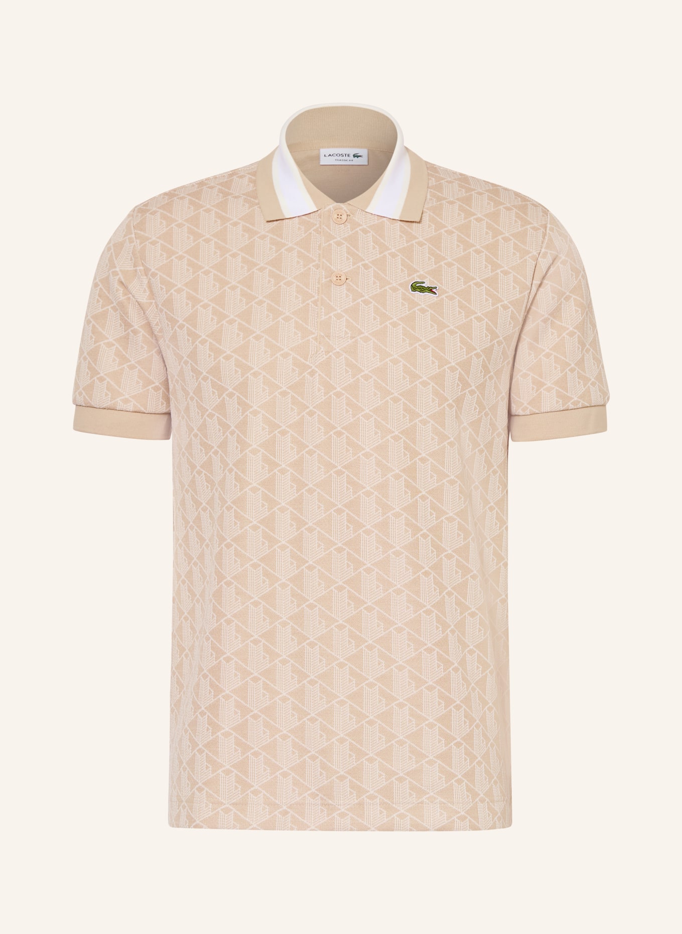 LACOSTE Žerzejová polokošile: BÉŽOVÁ / BÍLÁ