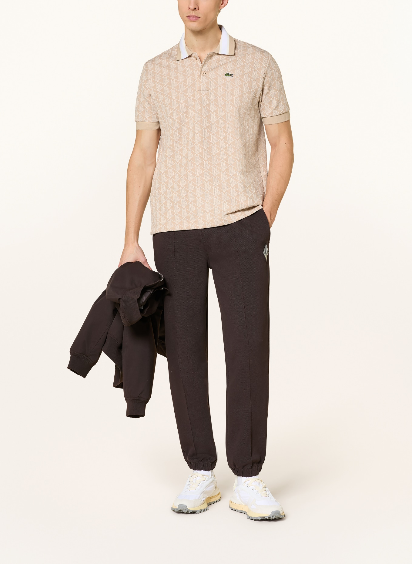 LACOSTE Žerzejová polokošile: BÉŽOVÁ / BÍLÁ