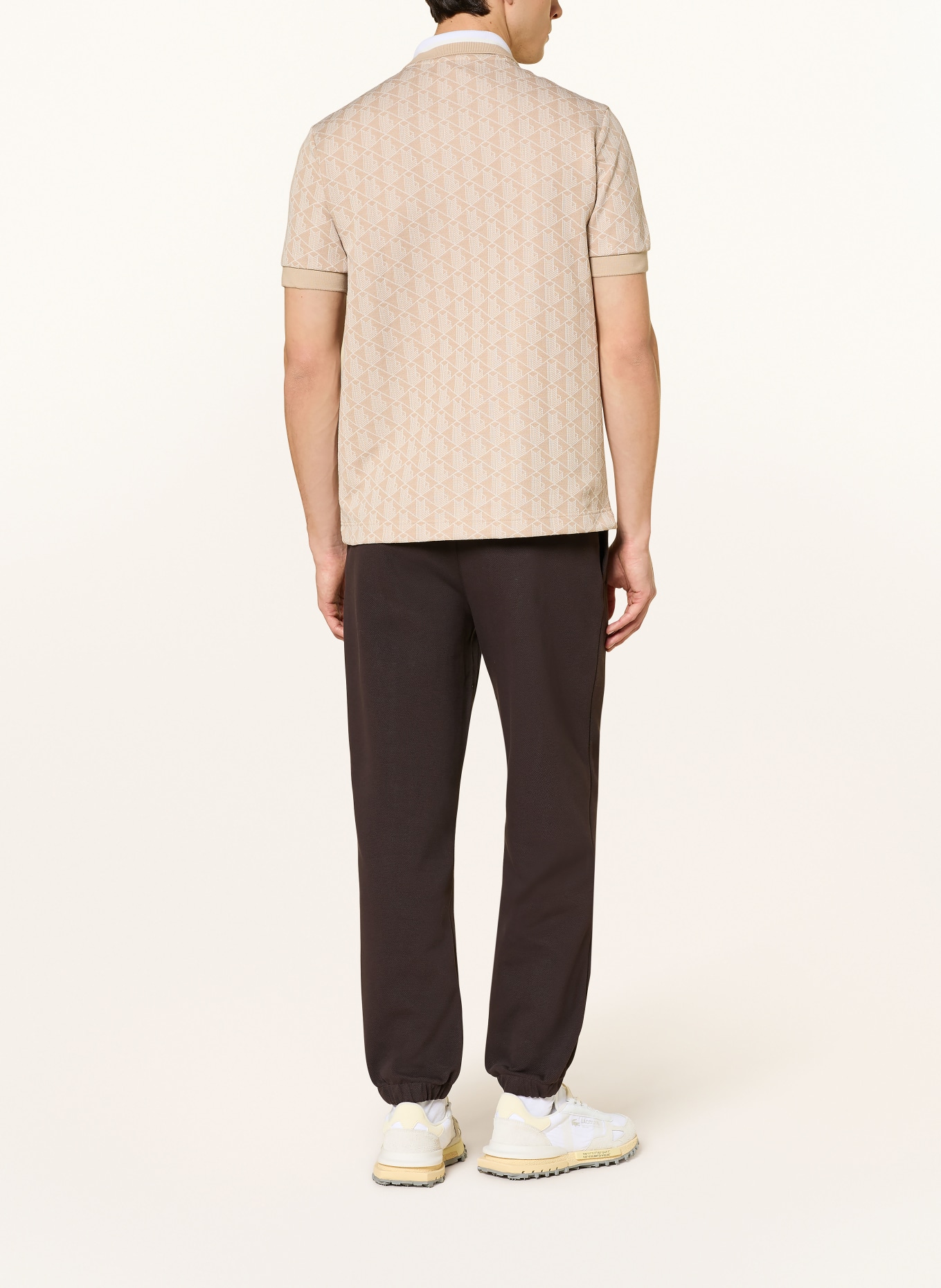 LACOSTE Žerzejová polokošile: BÉŽOVÁ / BÍLÁ