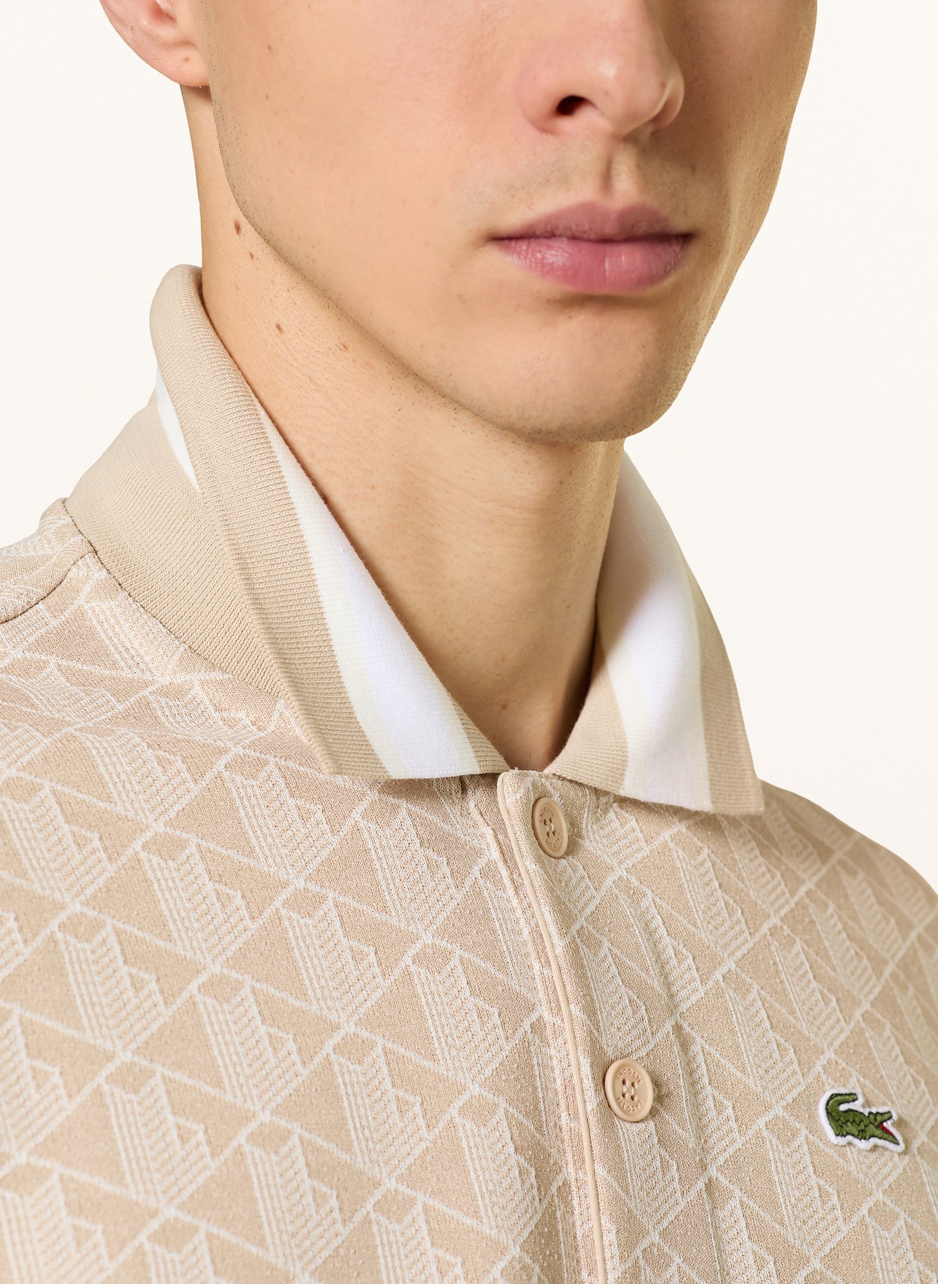 LACOSTE Žerzejová polokošile: BÉŽOVÁ / BÍLÁ