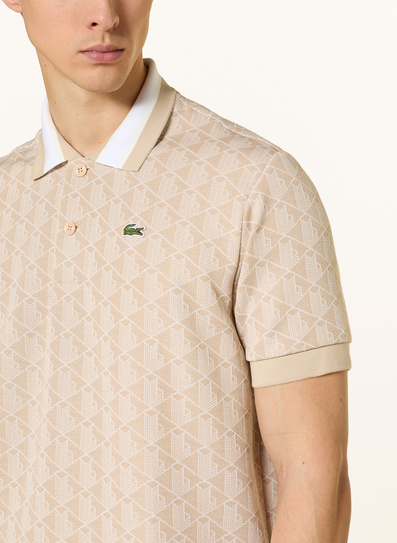 LACOSTE Žerzejová polokošile: BÉŽOVÁ / BÍLÁ