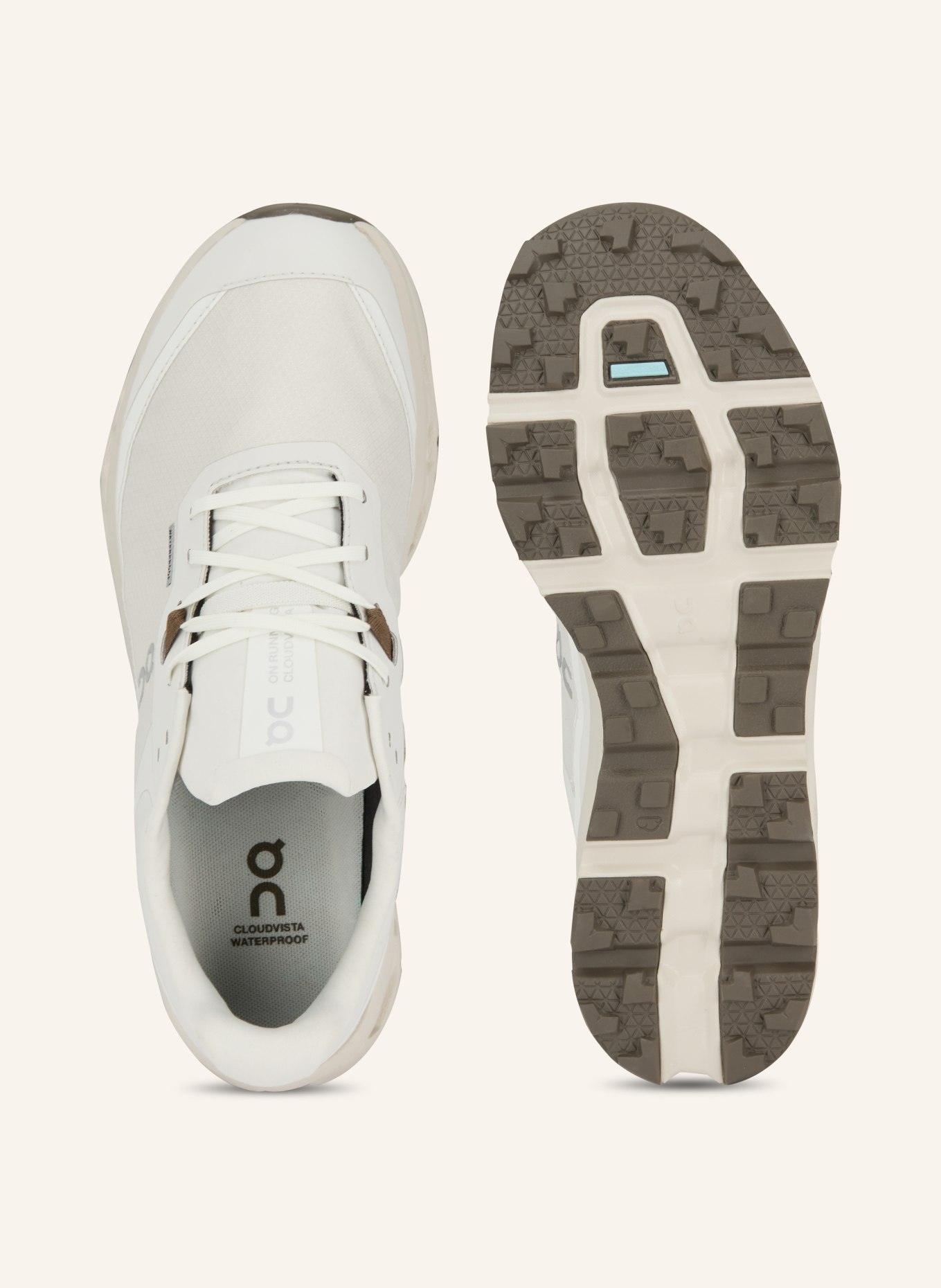On CLOUDVISTA 2 WATERPROOF trail running shoes: CREAM / WHITE