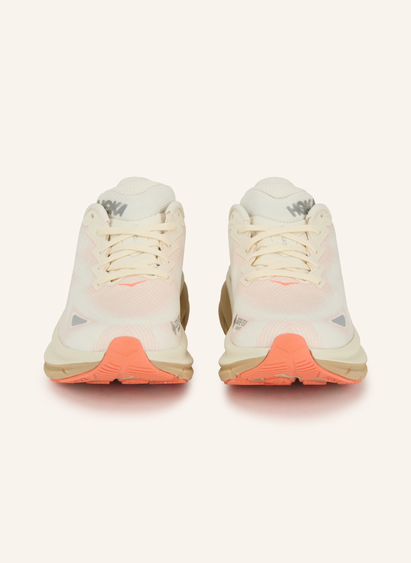 HOKA Running shoes CLIFTON 9 GTX: ECRU / NEON ORANGE