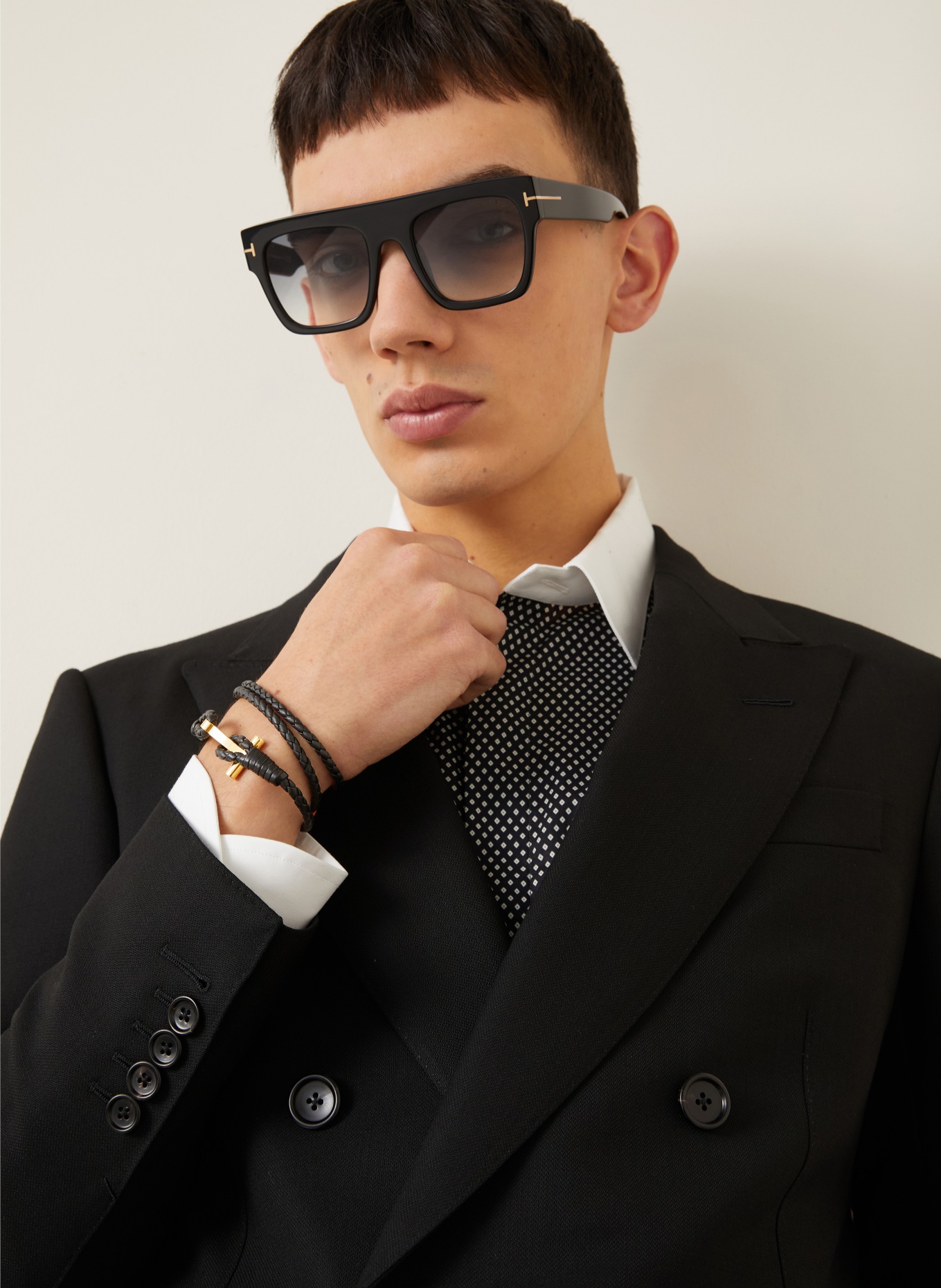 TOM FORD Bransoletka skórzana: CZARNY / ZŁOTY