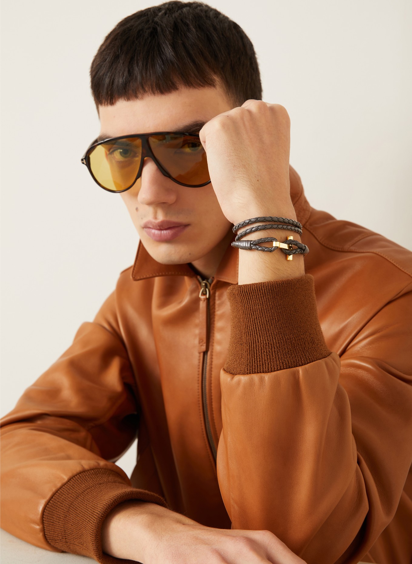 TOM FORD Bransoletka skórzana: CIEMNOBRĄZOWY / ZŁOTY