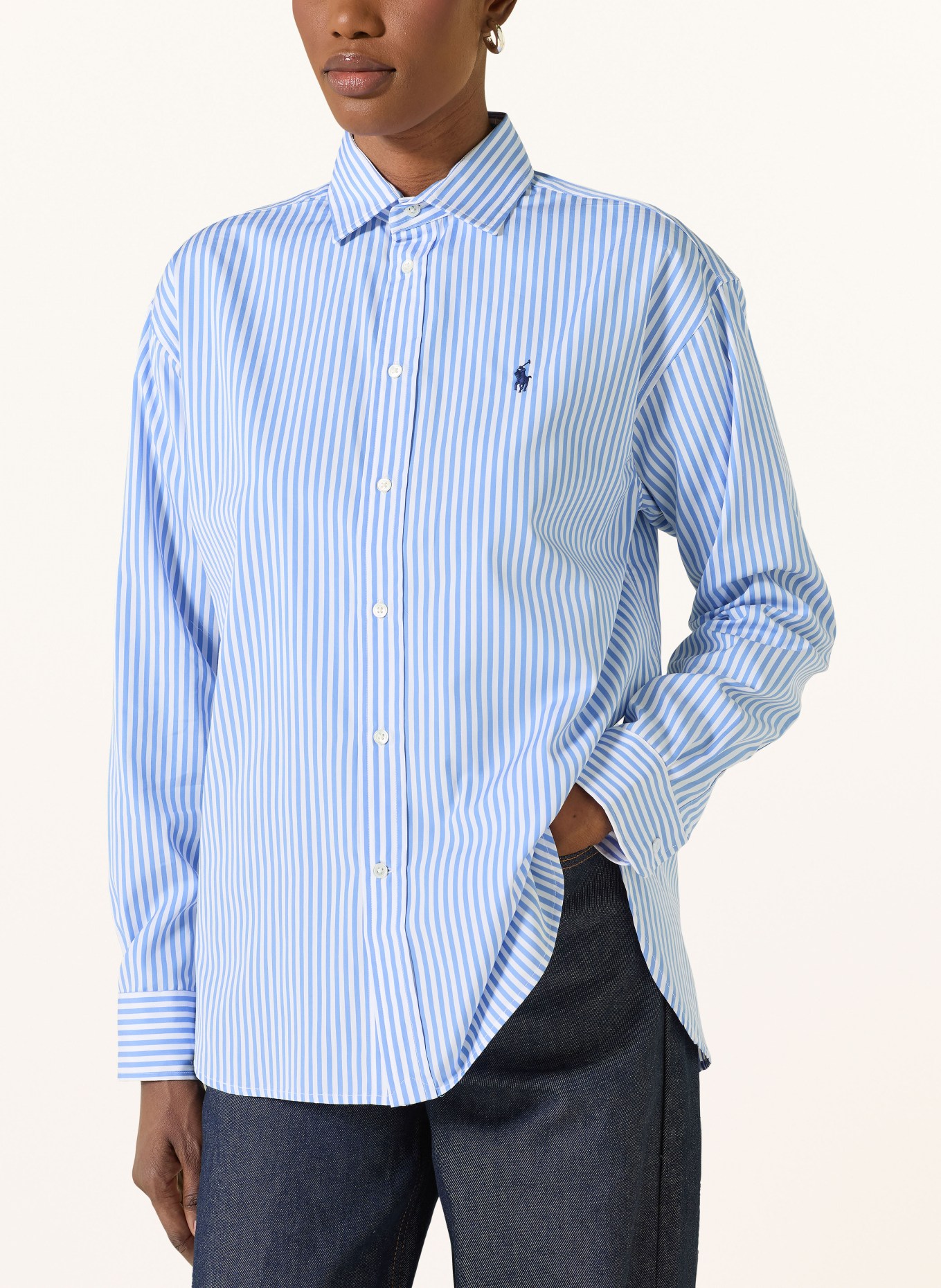 POLO RALPH LAUREN Shirt blouse: LIGHT BLUE / WHITE