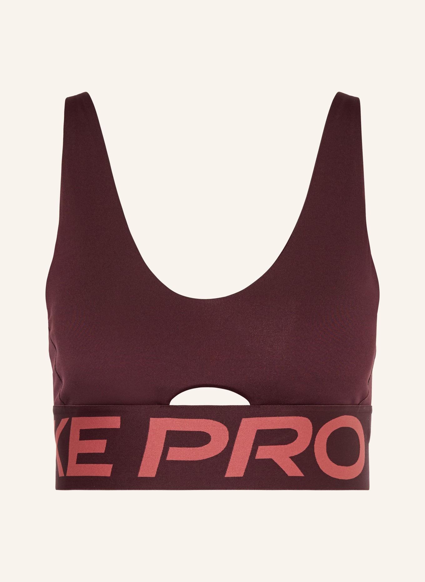 Nike Sportovní podprsenka PRO INDY PLUNGE: TMAVĚ ČERVENÁ / SVĚTLE ČERVENÁ