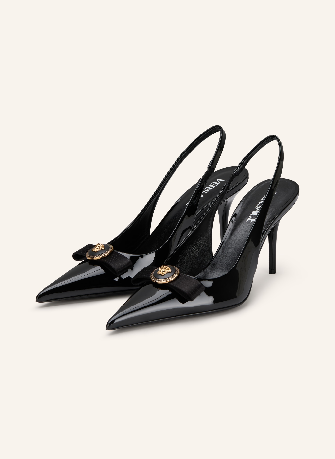 VERSACE Czółenka z odkrytą piętą GIANNI RIBBON: CZARNY