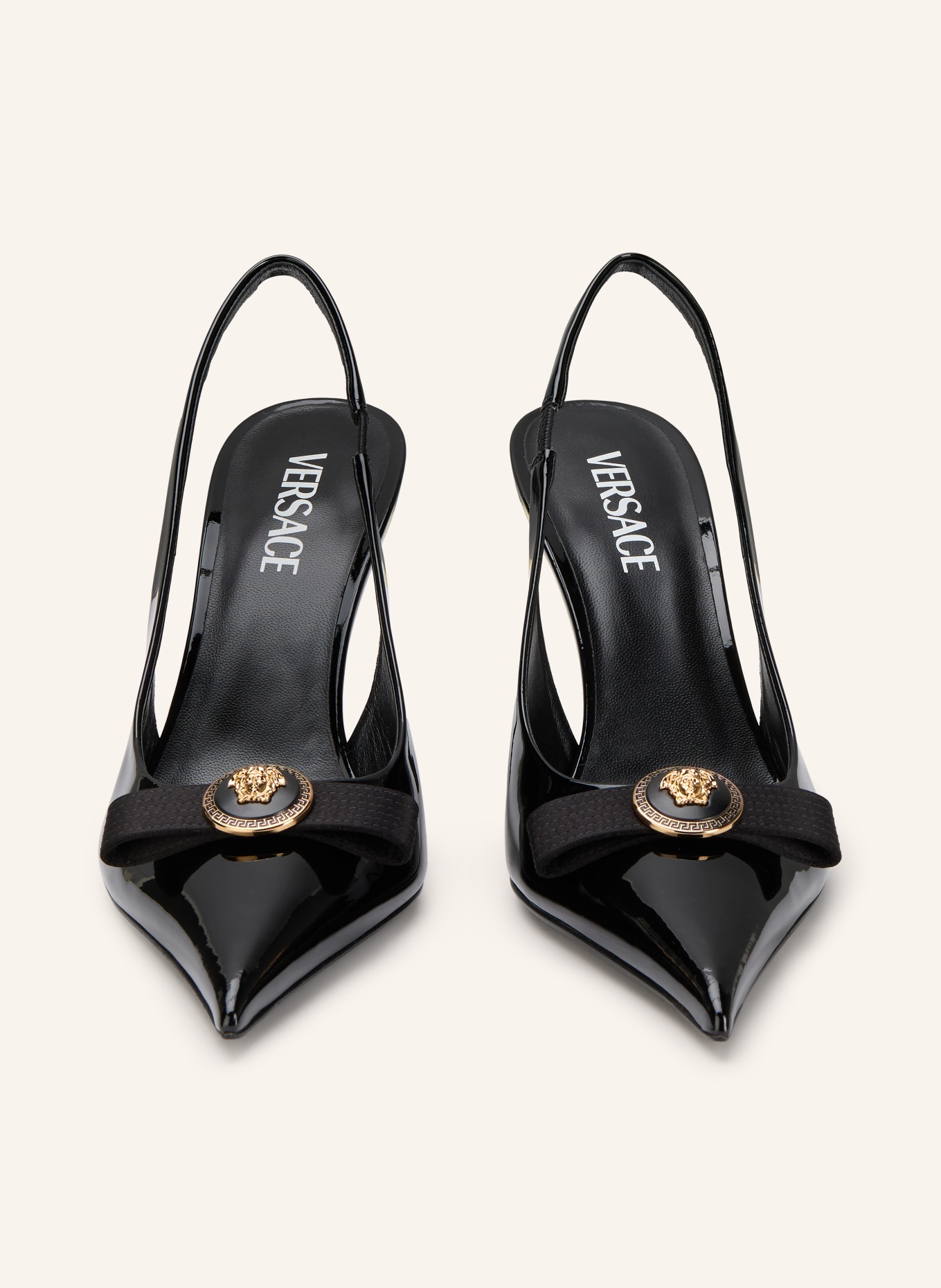 VERSACE Czółenka z odkrytą piętą GIANNI RIBBON: CZARNY