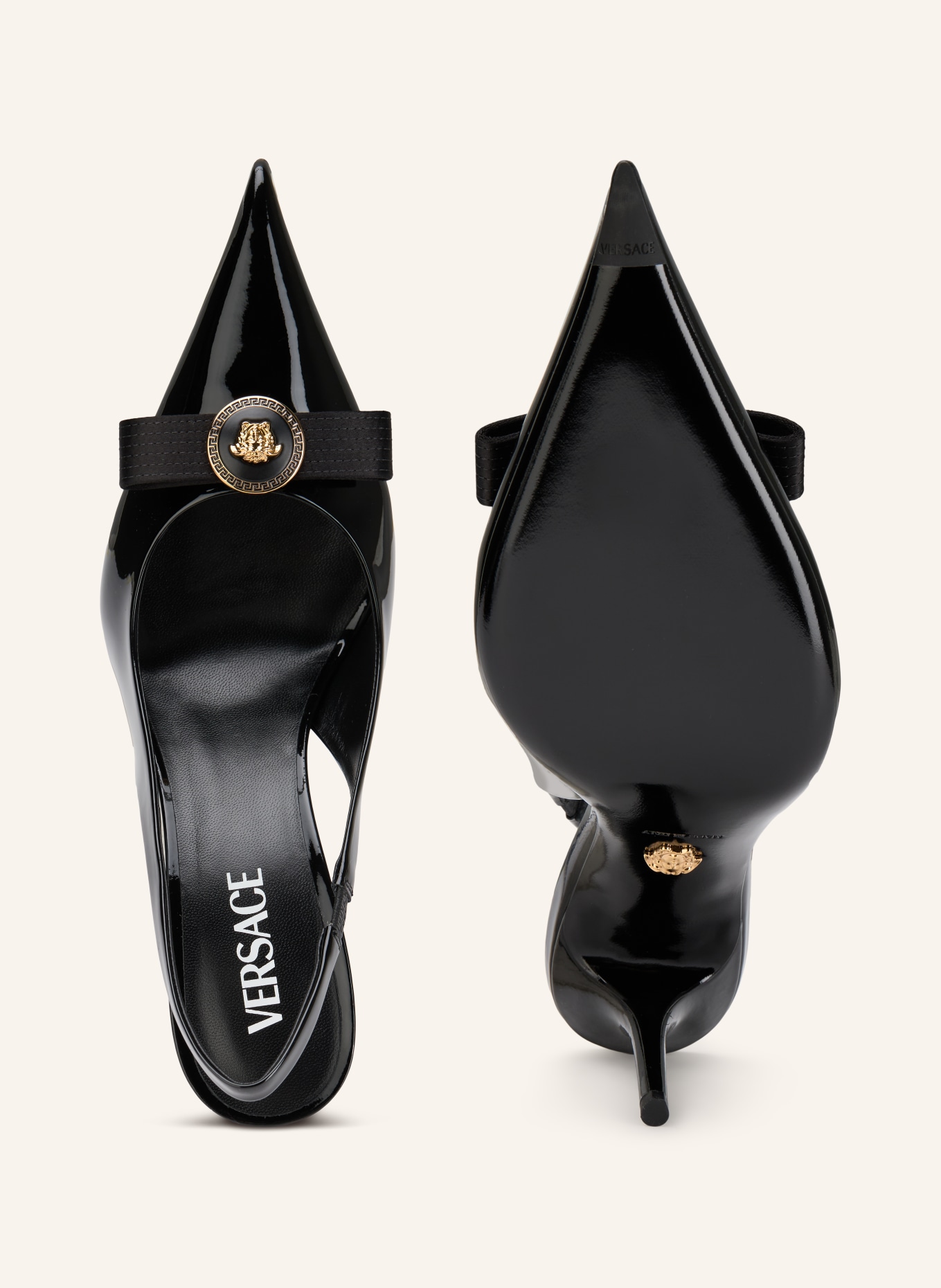 VERSACE Czółenka z odkrytą piętą GIANNI RIBBON: CZARNY