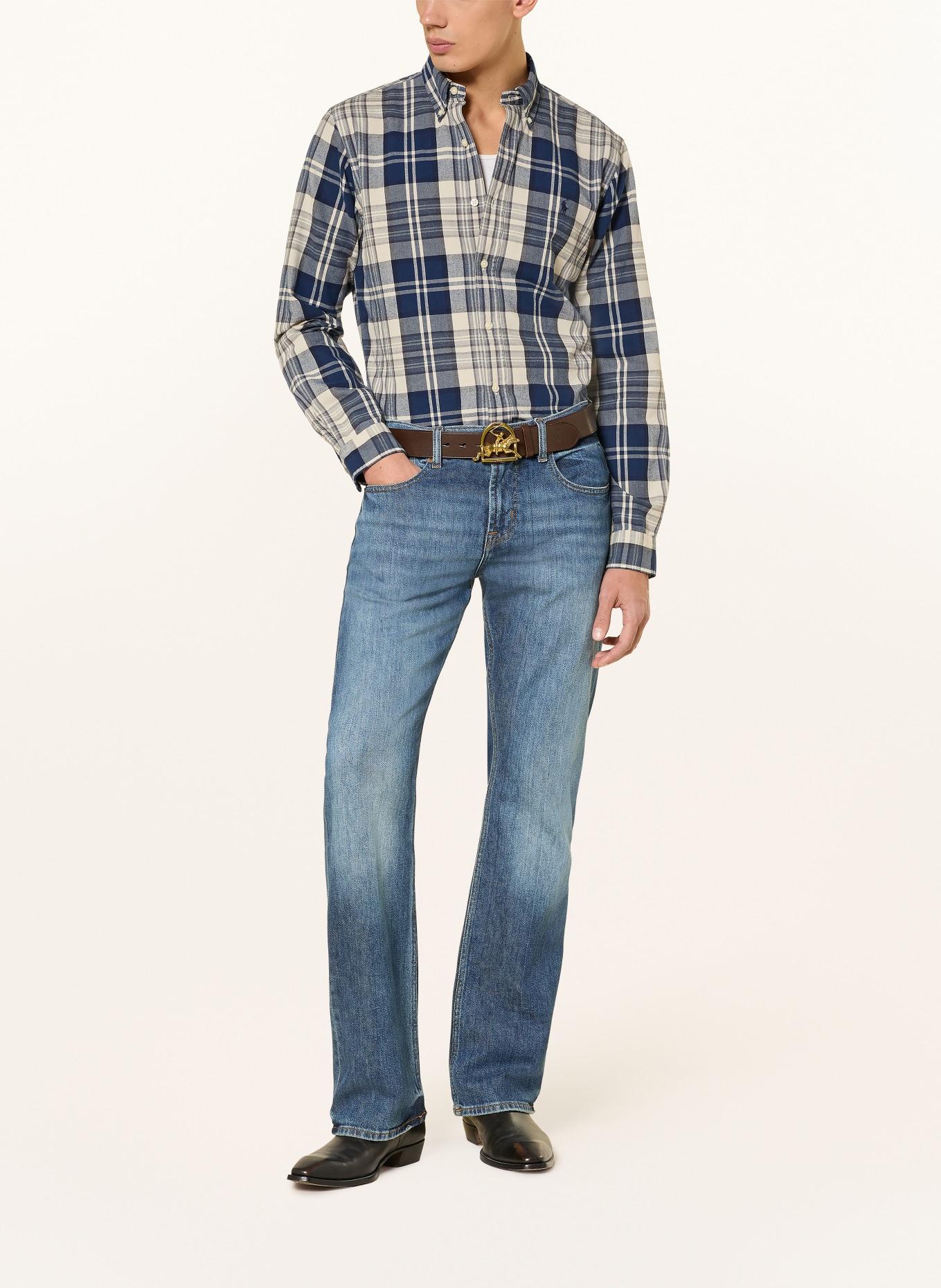 POLO RALPH LAUREN Hemd Custom Fit: DUNKELBLAU / CREME