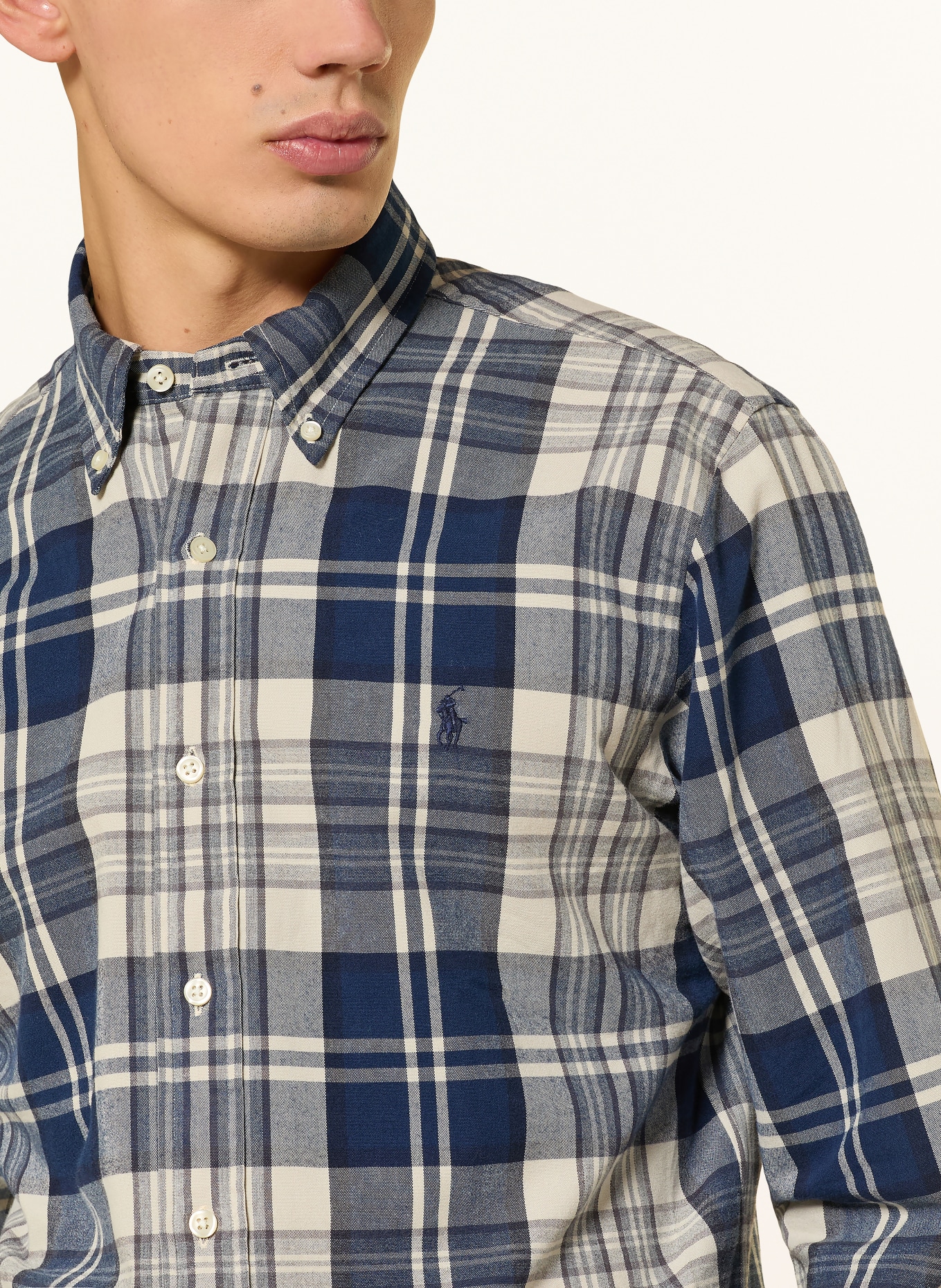 POLO RALPH LAUREN Hemd Custom Fit: DUNKELBLAU / CREME