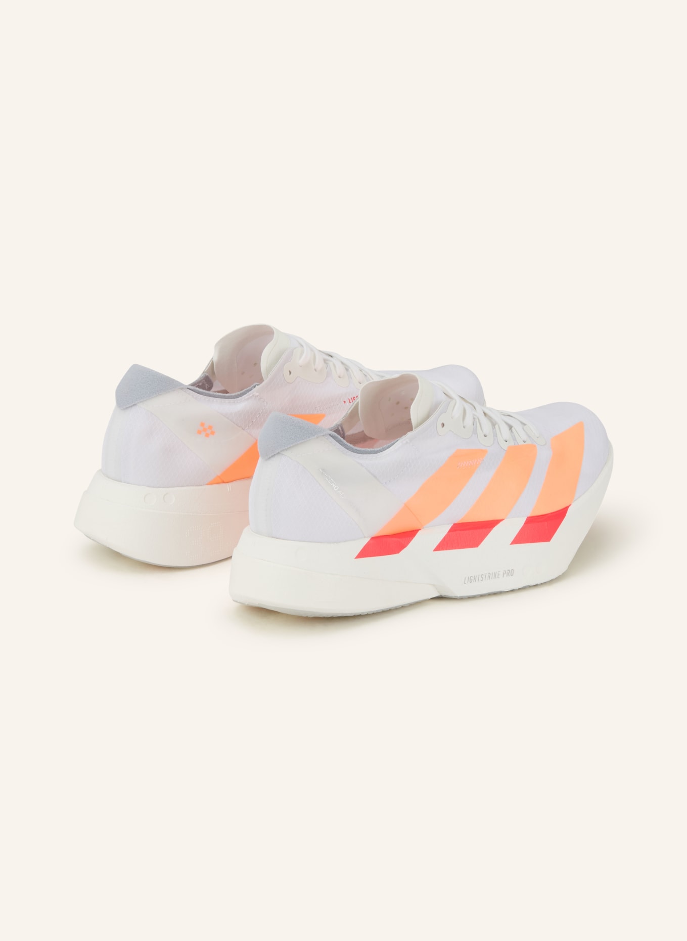 adidas ADIZERO ADIOS PRO 4 running shoes: WHITE / LIGHT GRAY / NEON ORANGE