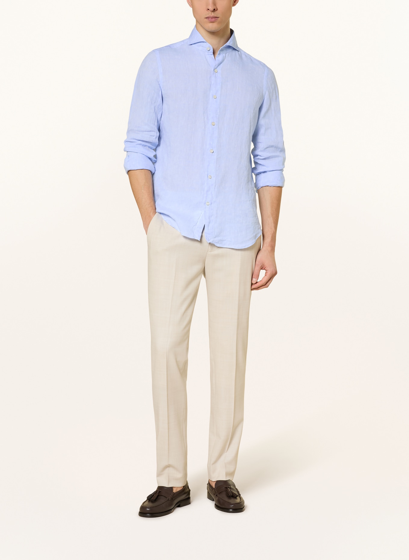 FINAMORE 1925 Koszula z lnu TOKYO SERGIO slim fit: JASNONIEBIESKI