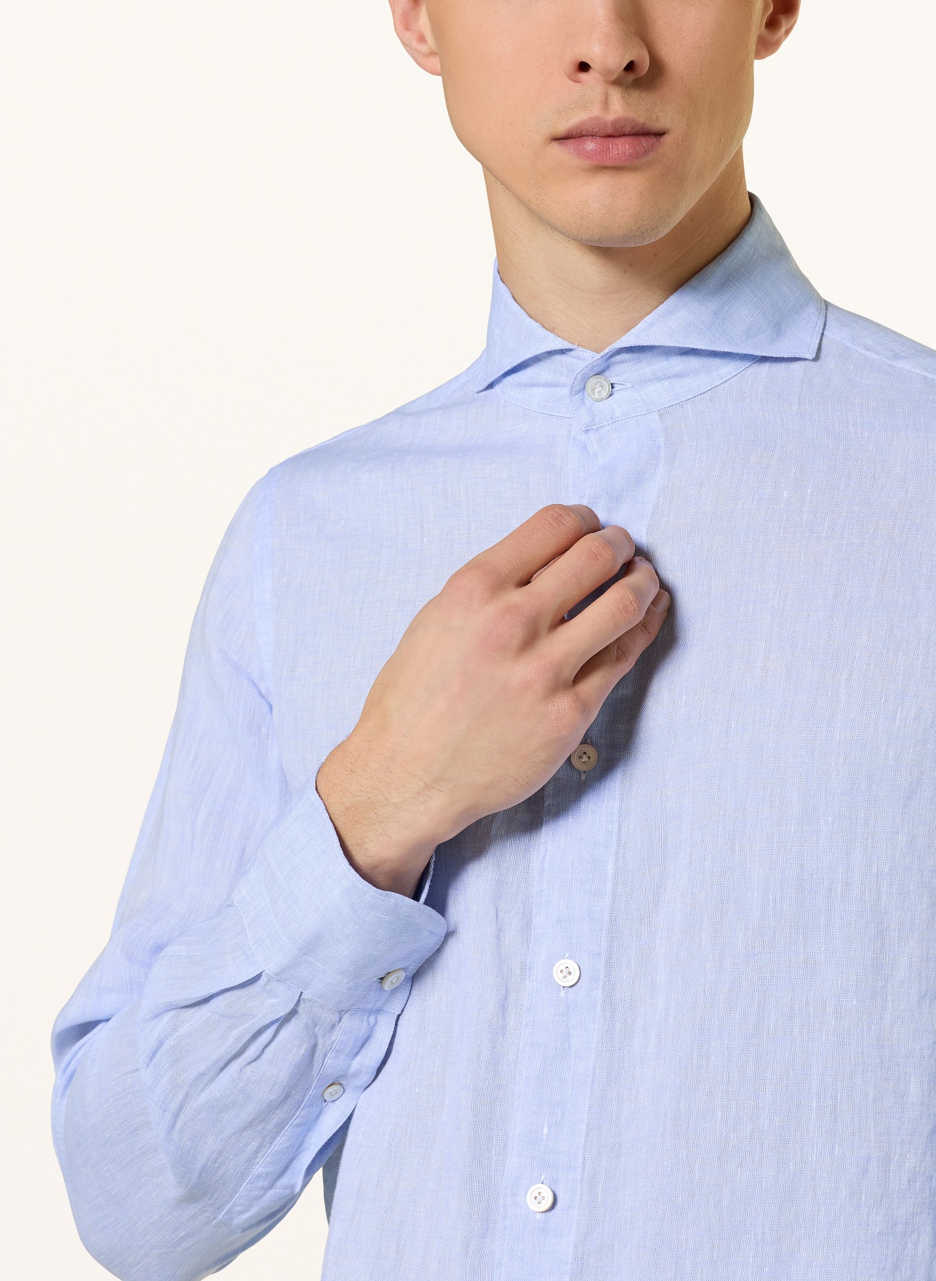 FINAMORE 1925 Koszula z lnu TOKYO SERGIO slim fit: JASNONIEBIESKI