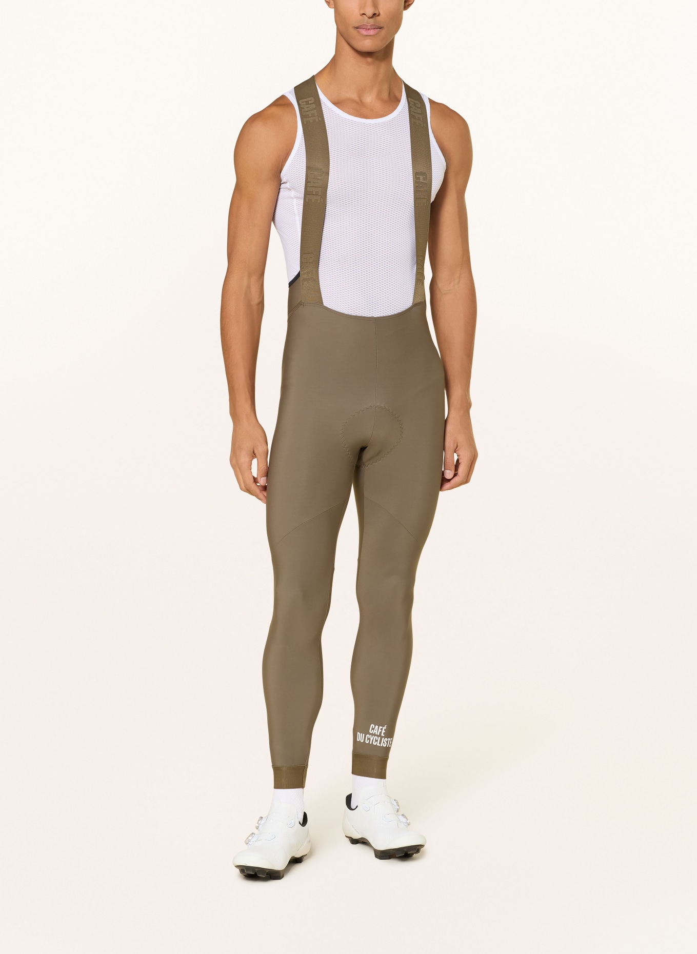 CAFÉ DU CYCLISTE Spodenki kolarskie MARIE z szelkami i wyściełaną wkładką: OLIWKOWY