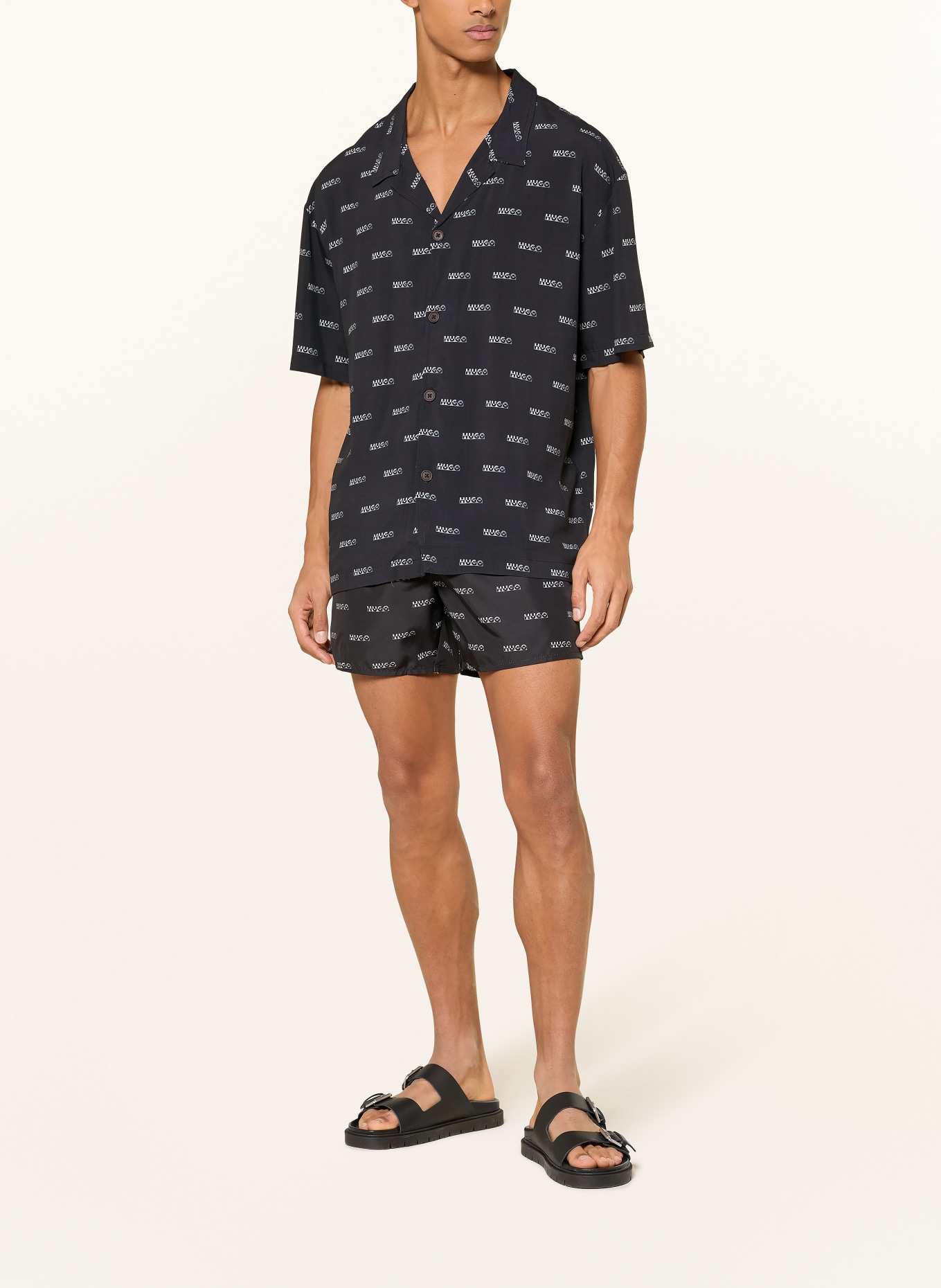 HUGO Resort shirt, relaxed fit: BLACK / GRAY / LIGHT GRAY