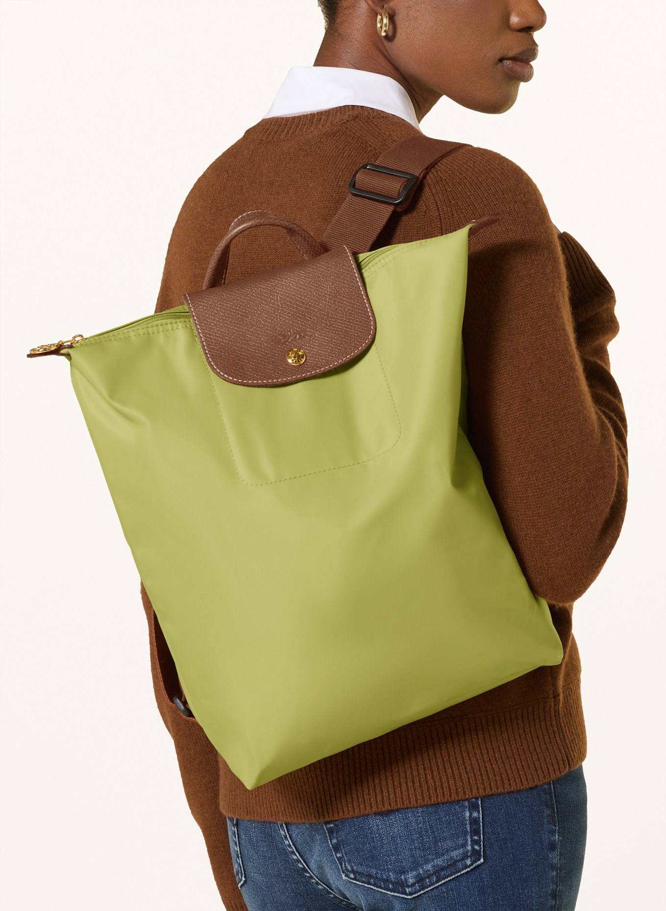 LONGCHAMP Rucksack LE PLIAGE MEDIUM: HELLGRÜN / BRAUN