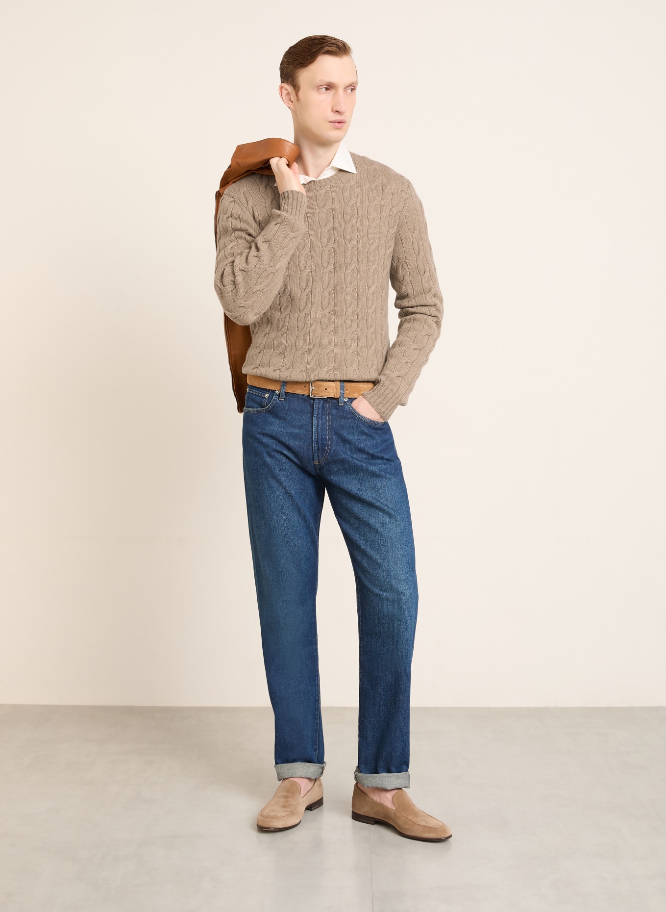 RALPH LAUREN PURPLE LABEL Kašmírový svetr: SVĚTLE HNĚDÁ