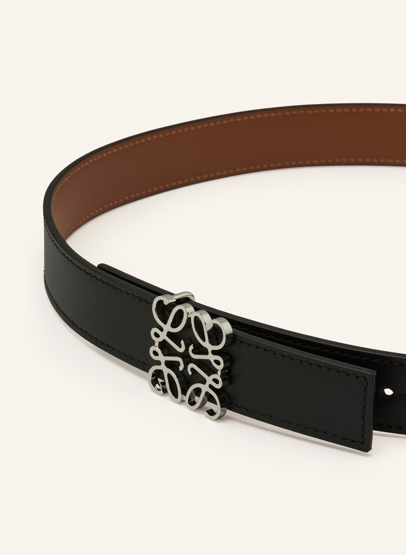 LOEWE Ledergürtel ANAGRAM: COGNAC / SILBER / SCHWARZ