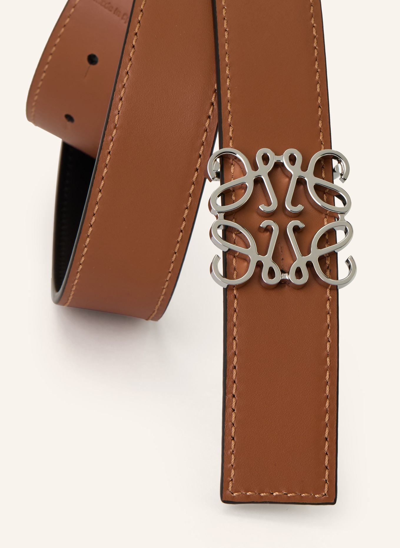 LOEWE Ledergürtel ANAGRAM: COGNAC / SILBER / SCHWARZ