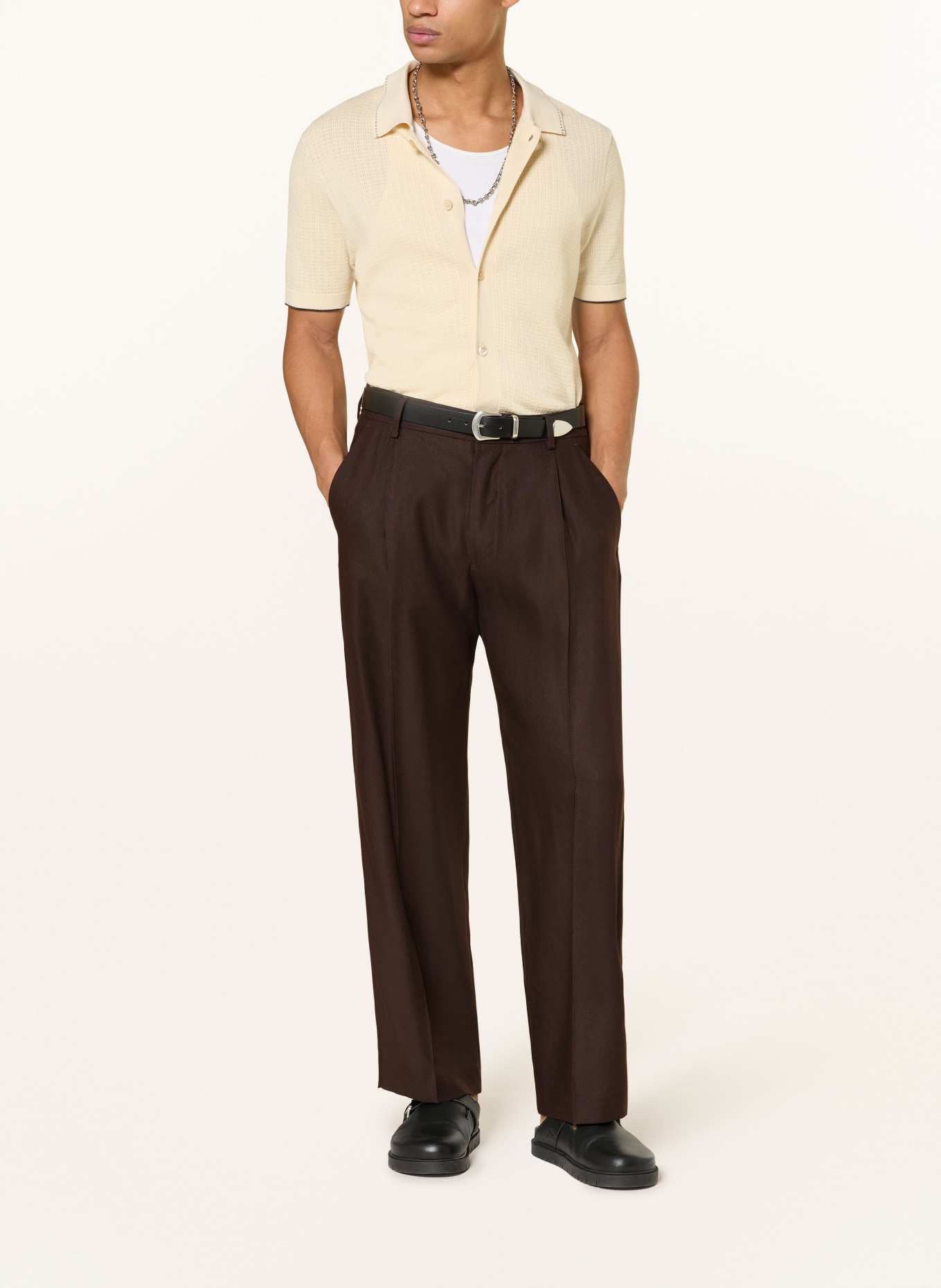 NN.07 Chino KAY Regular Fit mit Leinen: DUNKELBRAUN