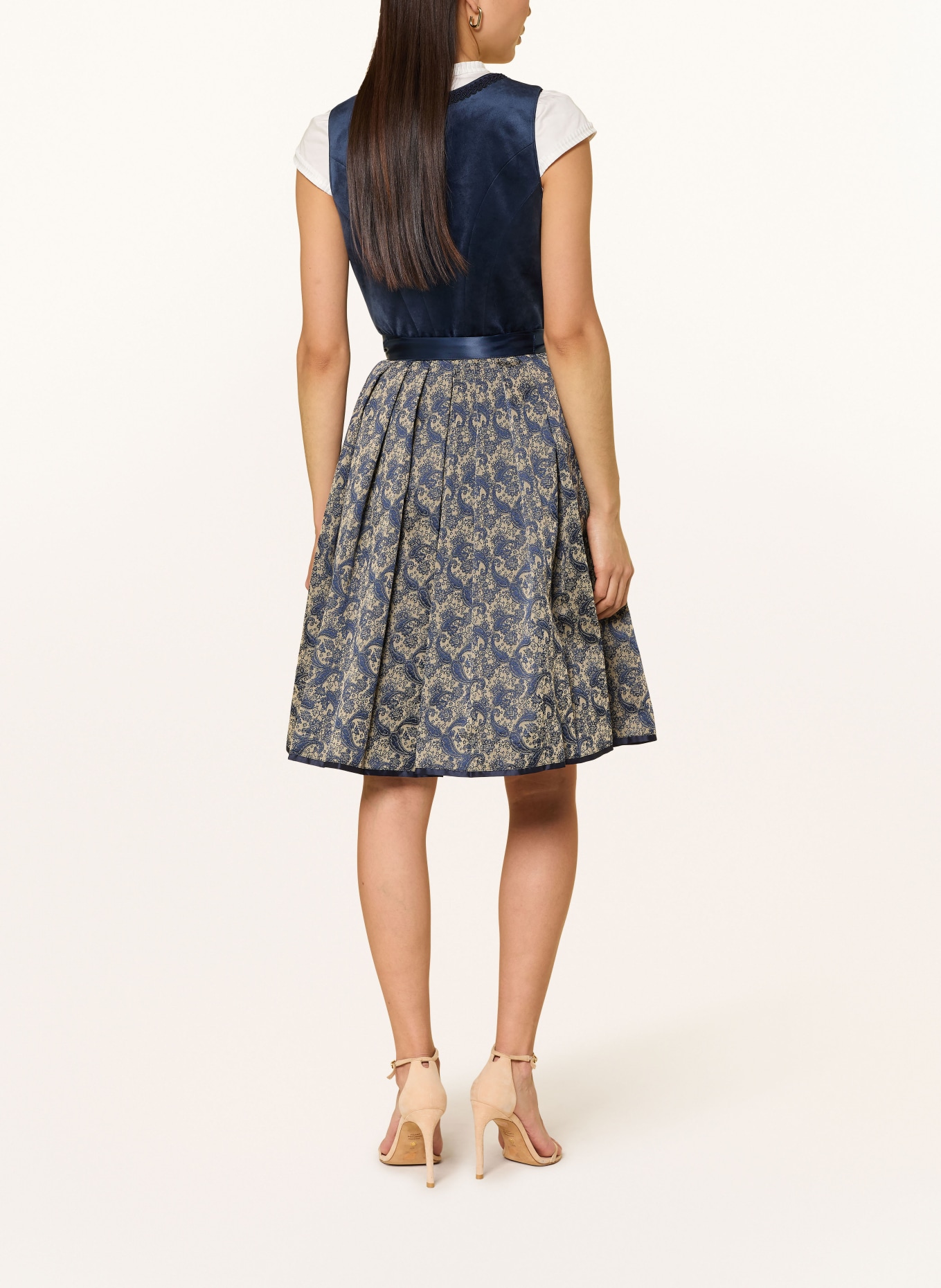 KRÜGER AISLINN dirndl with gemstones and decorative pearls: DARK BLUE / LIGHT BROWN