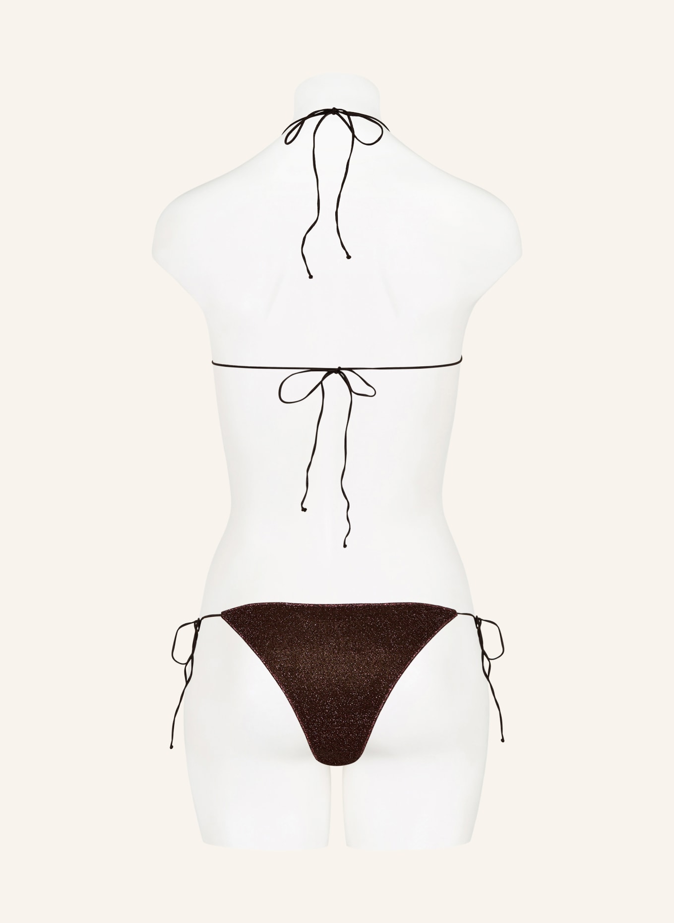 Oséree Bikiny s trojúhelníkovým horním dílem LUMIERE s třpytivou přízí: TMAVĚ HNĚDÁ / BARVA RŮŽOVÉHO ZLATA