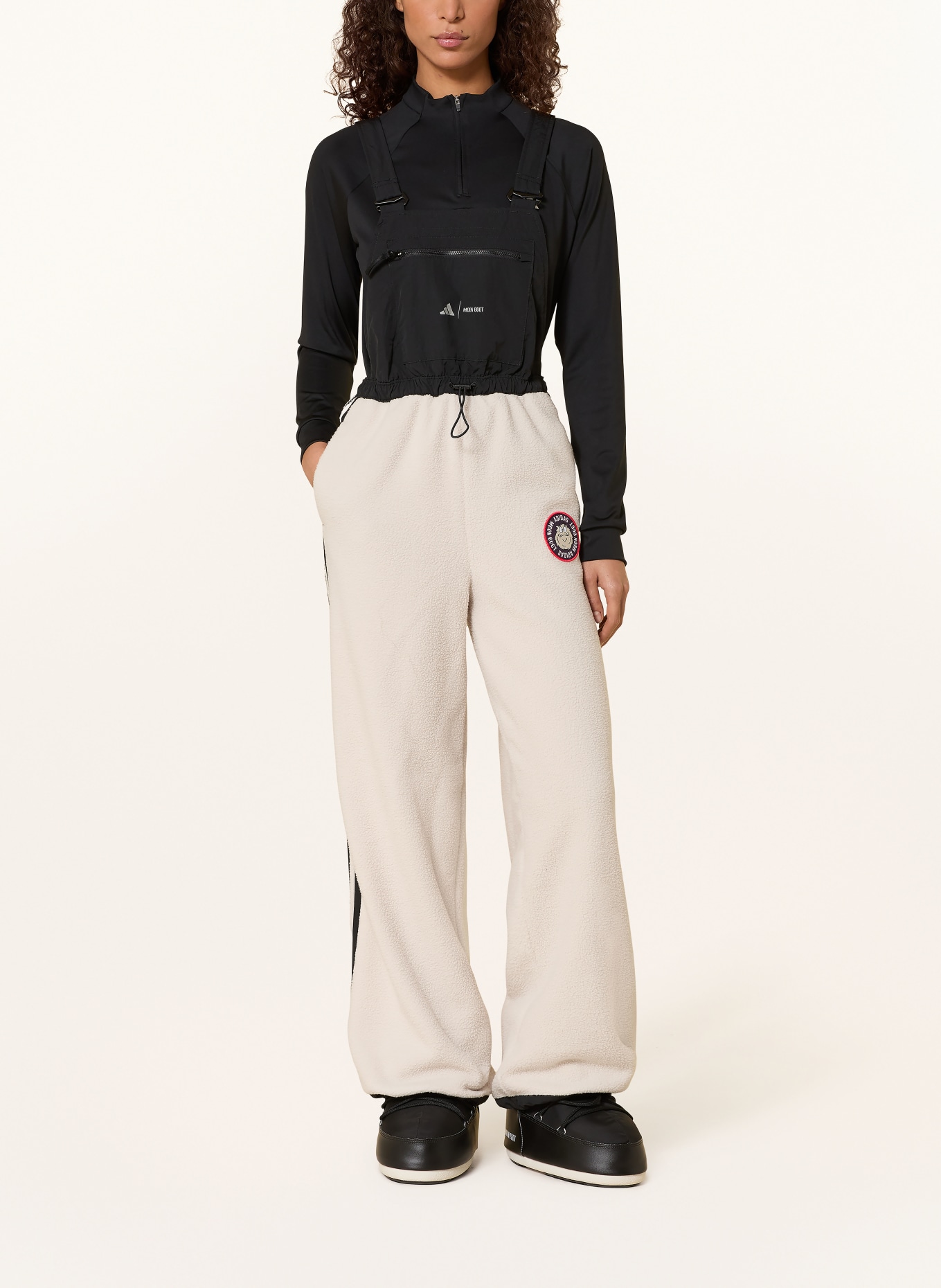 adidas Spodnie ogrodniczki z mieszanki materiałów: BEŻOWY / CZARNY