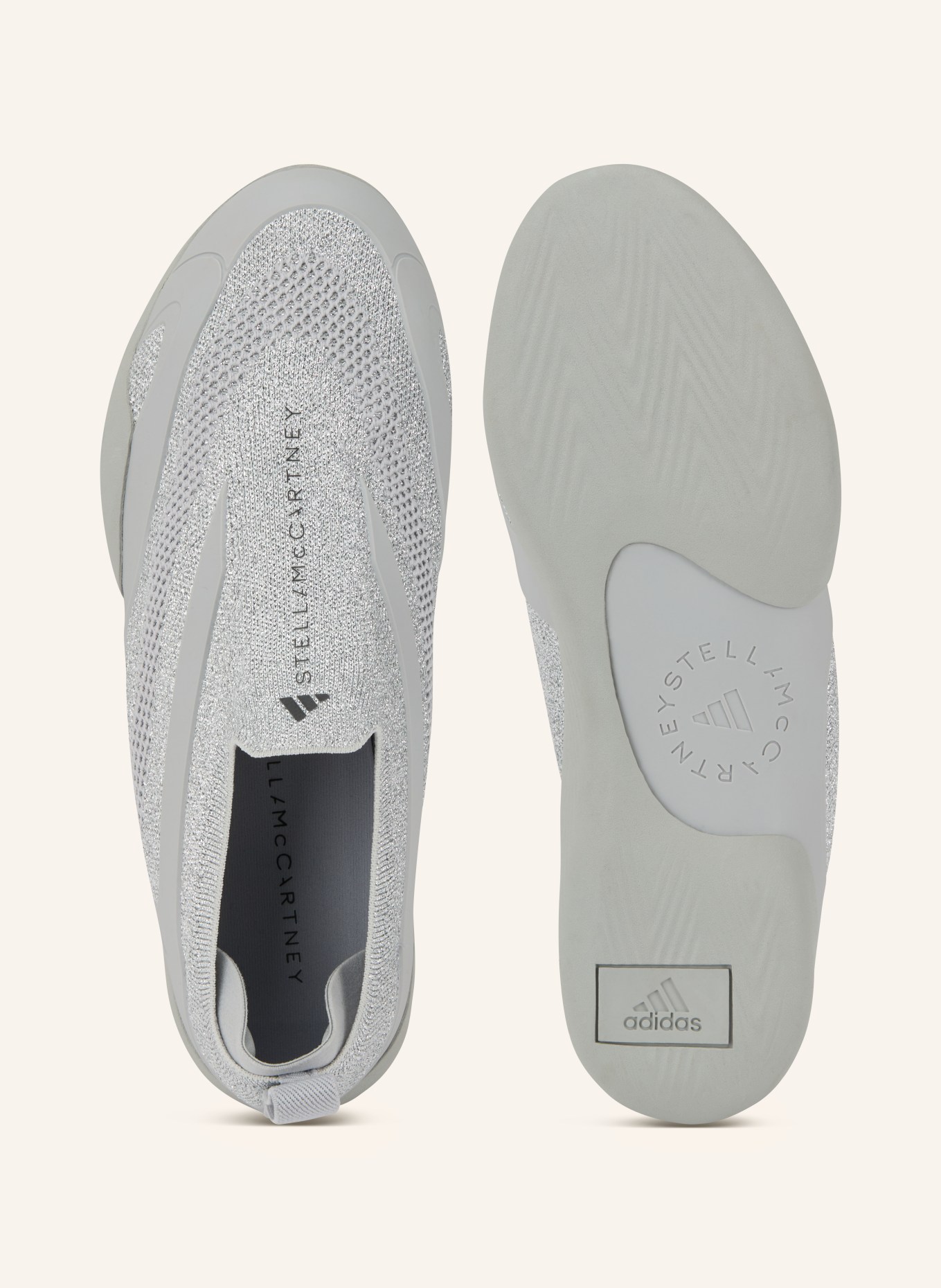 adidas by Stella McCartney Slip-on-Sneaker ASMC TAEKWONDO mit Glitzergarn: SILBER / HELLGRAU