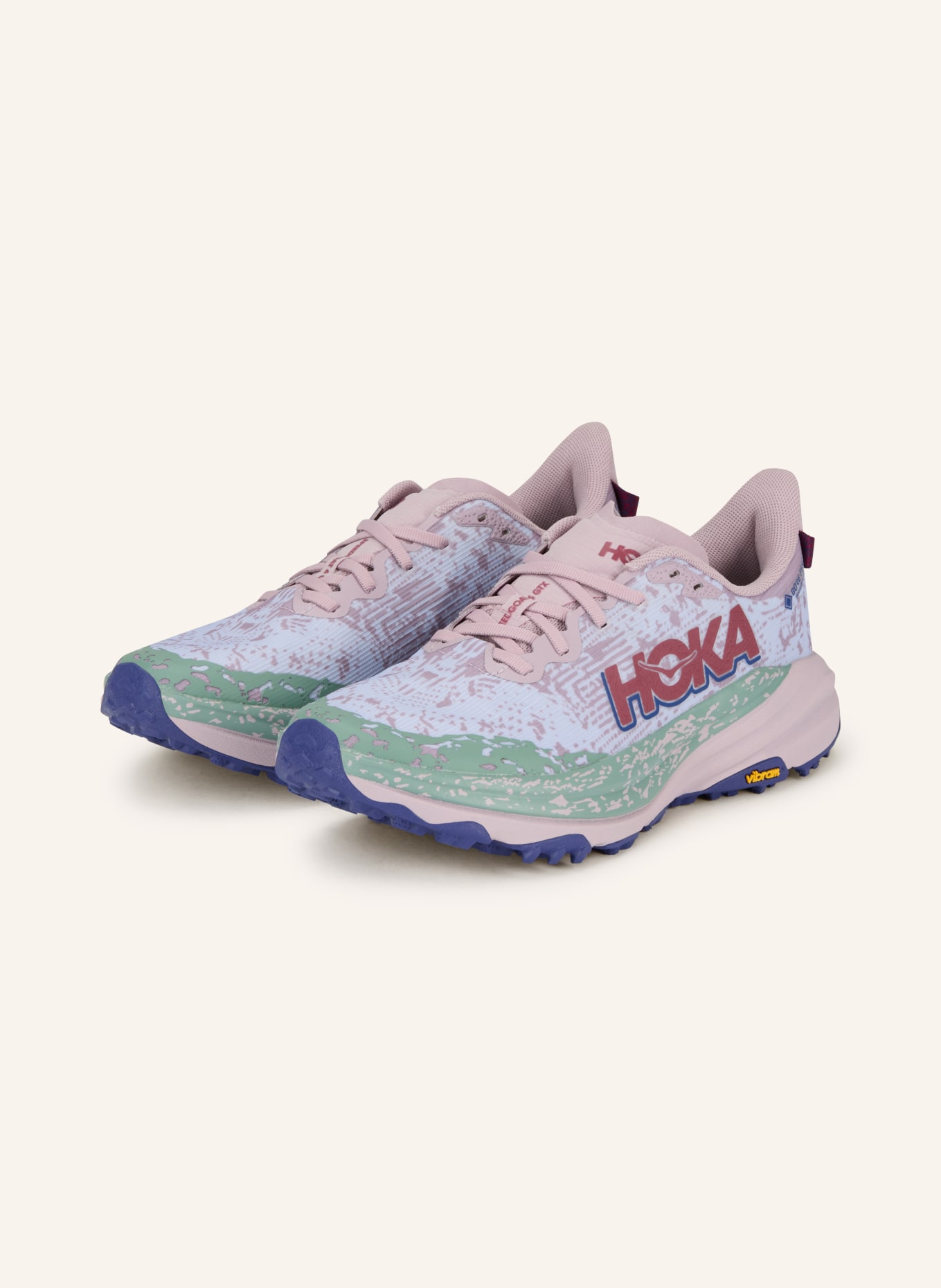 HOKA SPEEDGOAT 6 trail running shoes: LIGHT PURPLE / GREEN / LIGHT BLUE