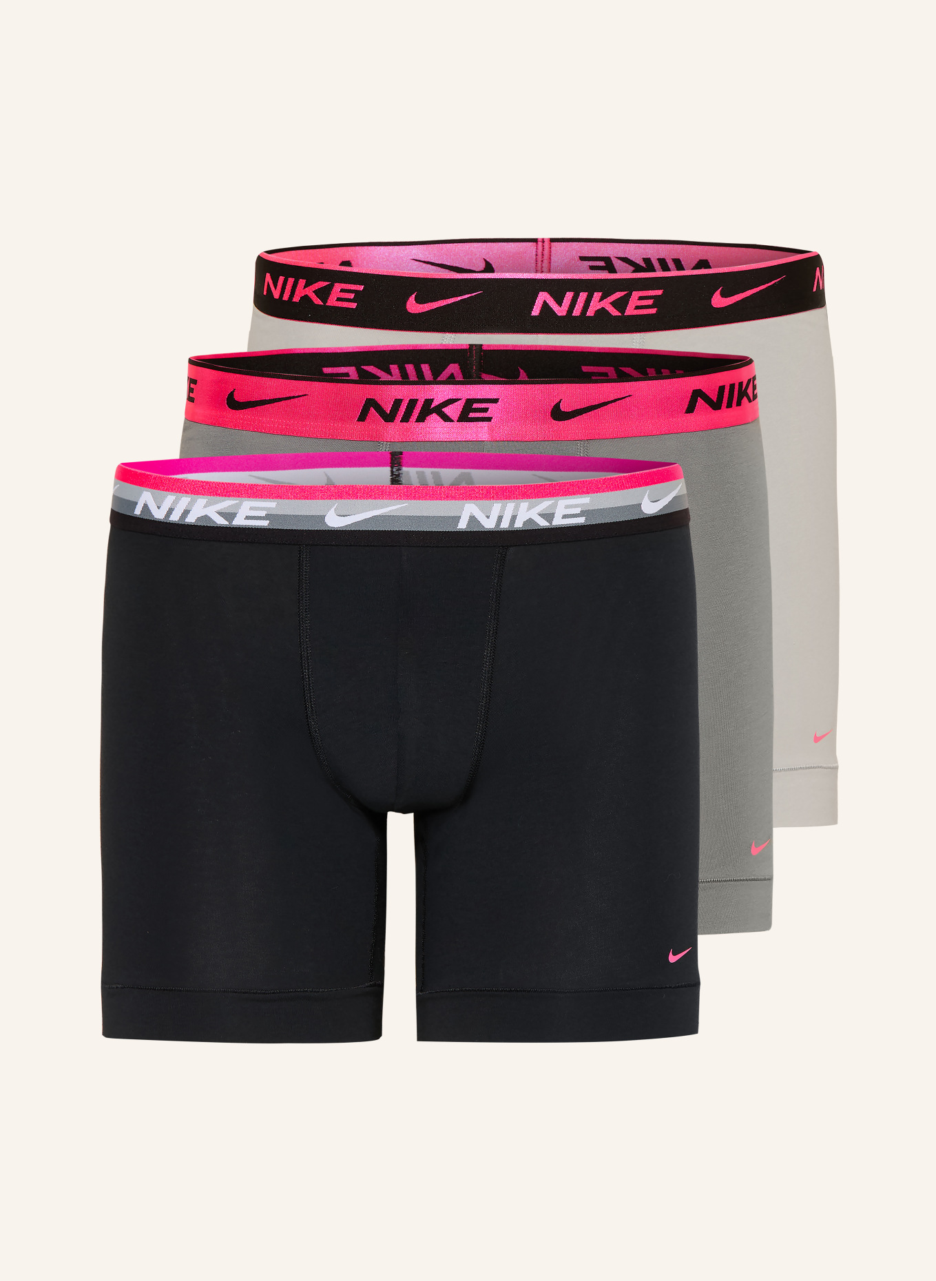 Nike 3er-Pack Boxershorts DRI-FIT EVERYDAY COTTON STRETCH: SCHWARZ / HELLGRAU / GRAU