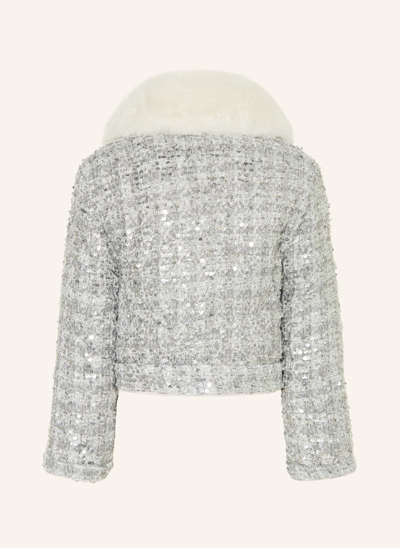 Billieblush Kastenjacke mit Pailletten und Kunstfell: SILBER / ECRU