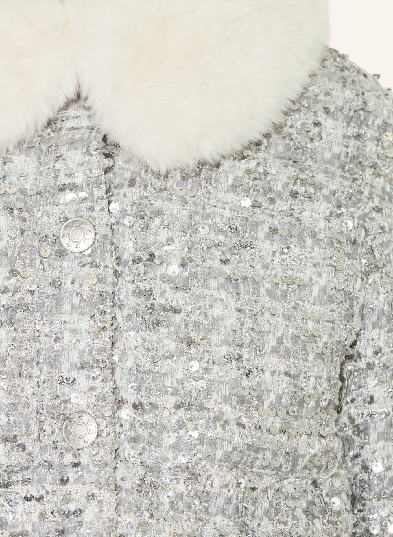 Billieblush Kastenjacke mit Pailletten und Kunstfell: SILBER / ECRU