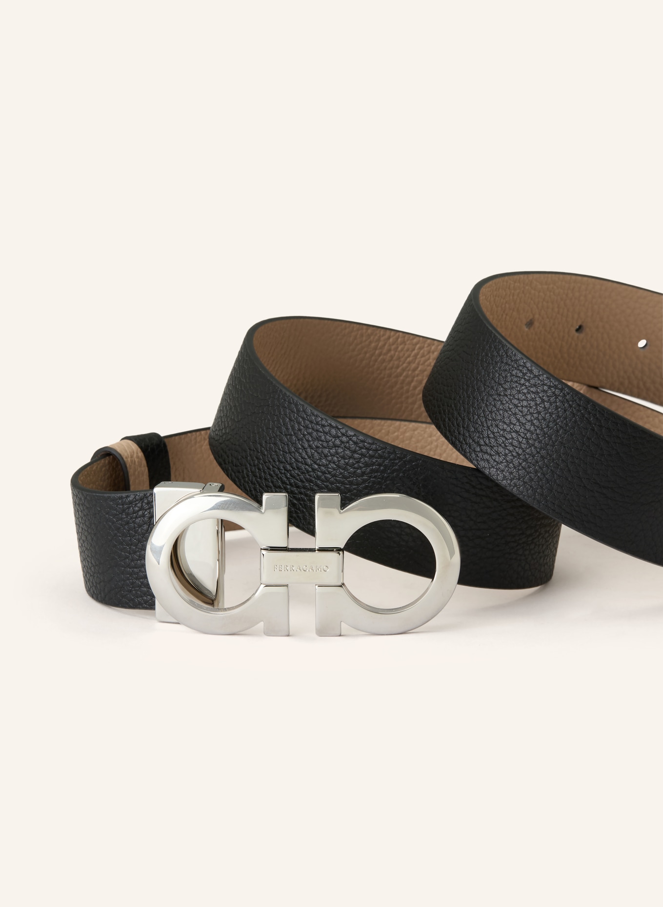 FERRAGAMO Reversible leather belt: BEIGE / BLACK