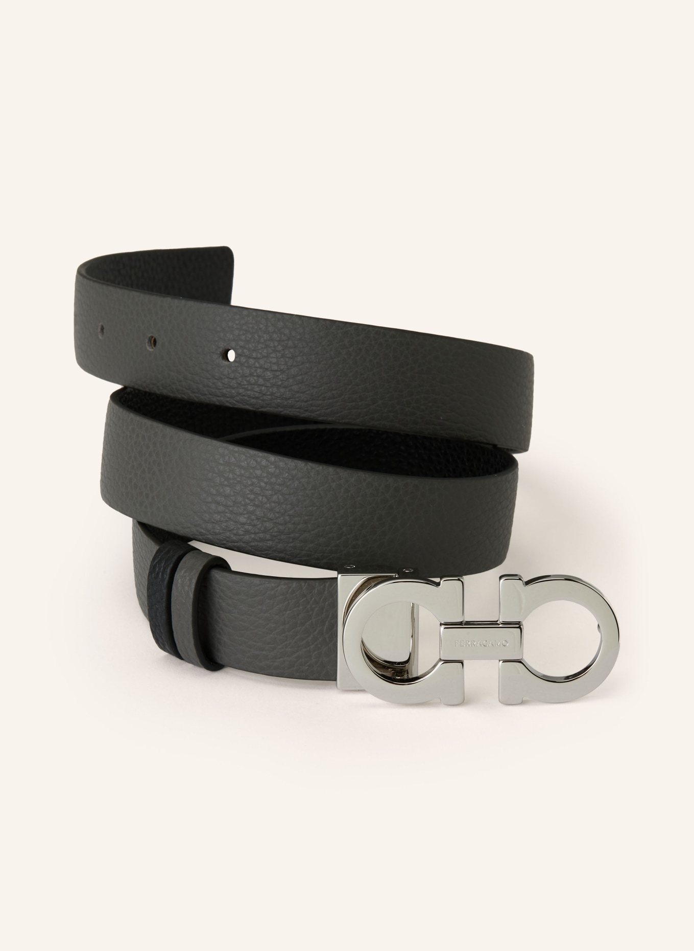 FERRAGAMO Ledergürtel DONNA zum Wenden: SCHWARZ / SILBER