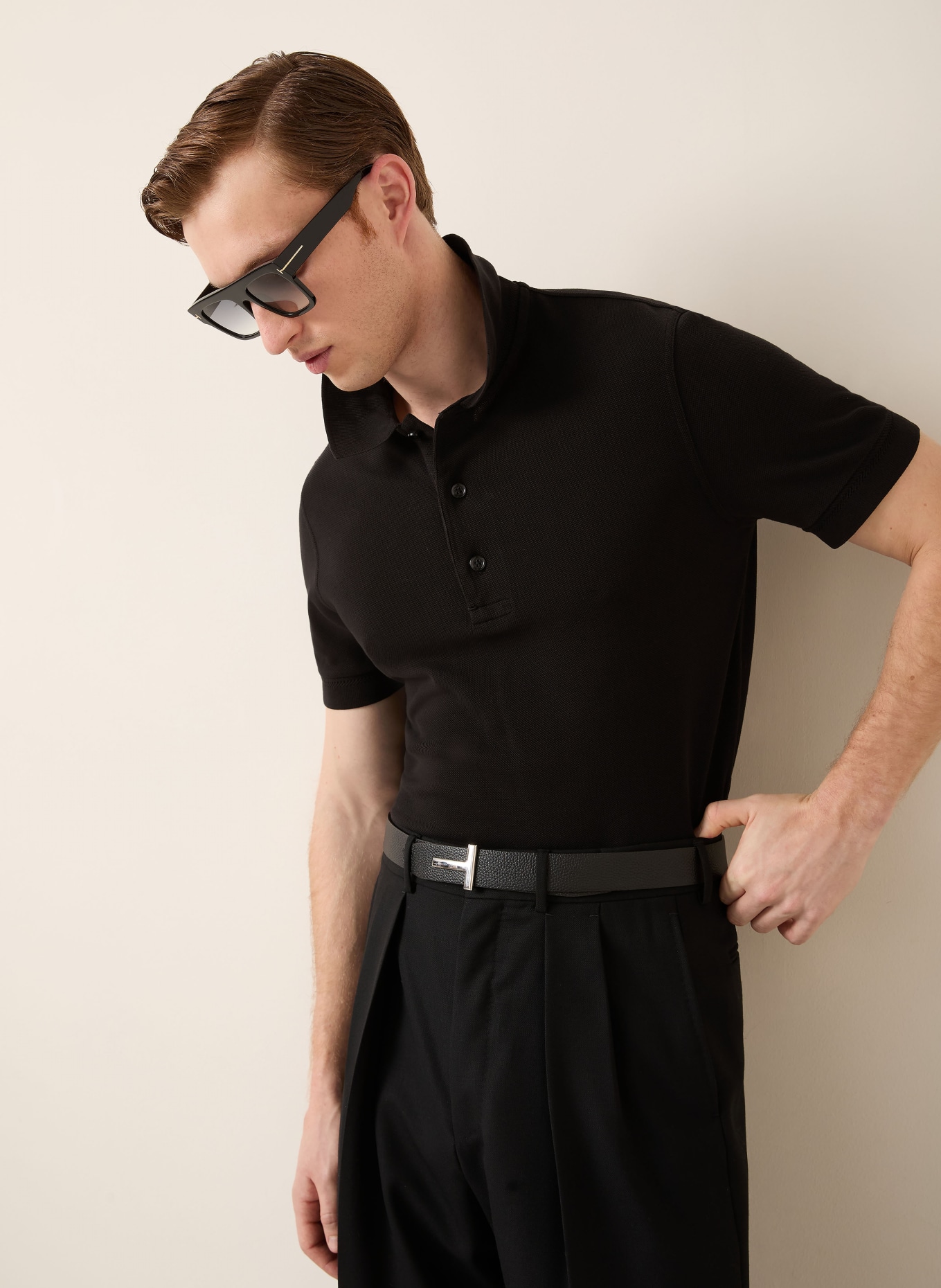TOM FORD Piqué polo shirt: BLACK